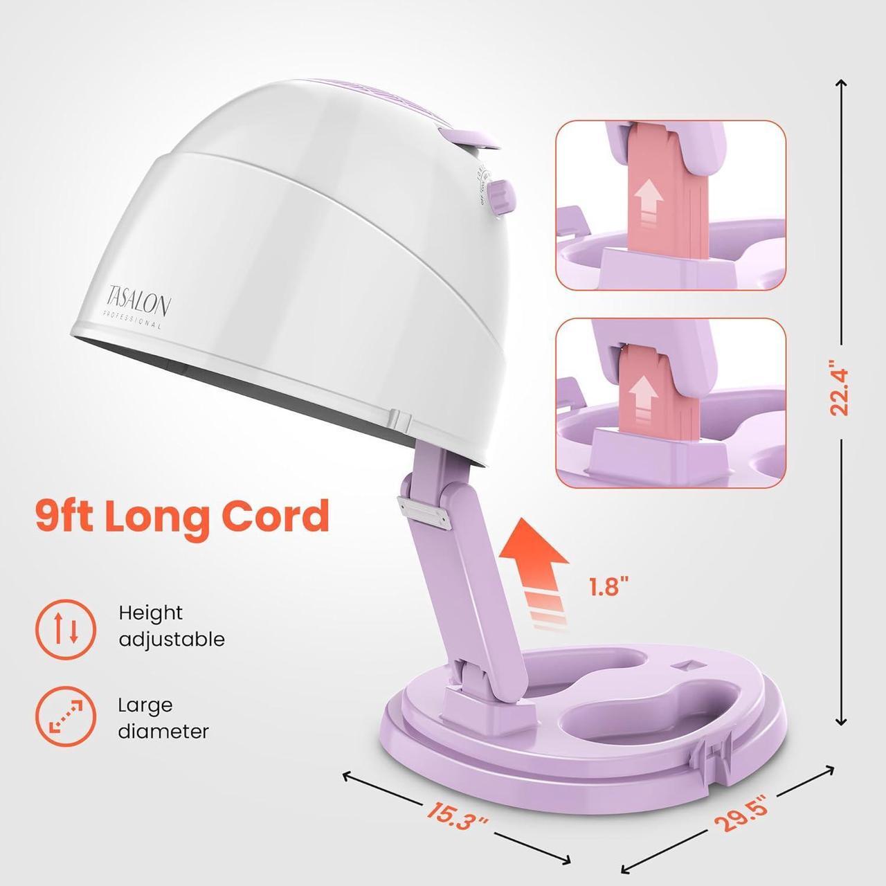 Alt view image 3 of 7 - TASALON 1875W Ionic Hooded Hair Dryer Bonnet with 3 Heating Settings, Professional Sit Under Hair Dryers for Women with Ceramic Technology, Portable Hair Dryer with Hood, Hooded Dryer for Home & Salon