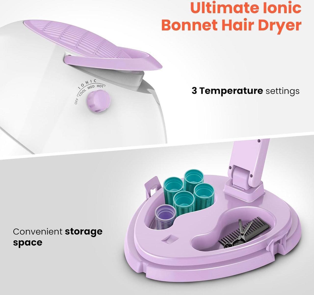 Alt view image 4 of 7 - TASALON 1875W Ionic Hooded Hair Dryer Bonnet with 3 Heating Settings, Professional Sit Under Hair Dryers for Women with Ceramic Technology, Portable Hair Dryer with Hood, Hooded Dryer for Home & Salon