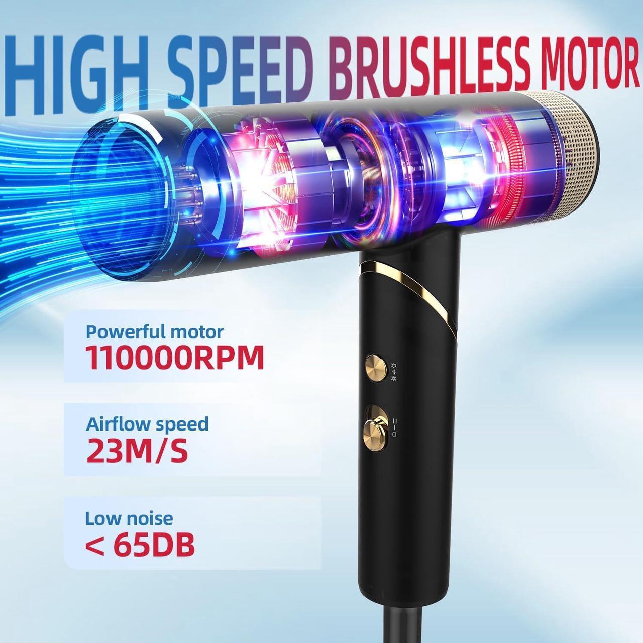 Alt view image 2 of 7 - Professional Hair Dryer with Diffuser, Foldable Blow Dryer with Lightweight Design Compact Powerful & Fast Salon Hairdryer with High Speed Brushless Motor, Travel Hair Dryer Women Men (Black)