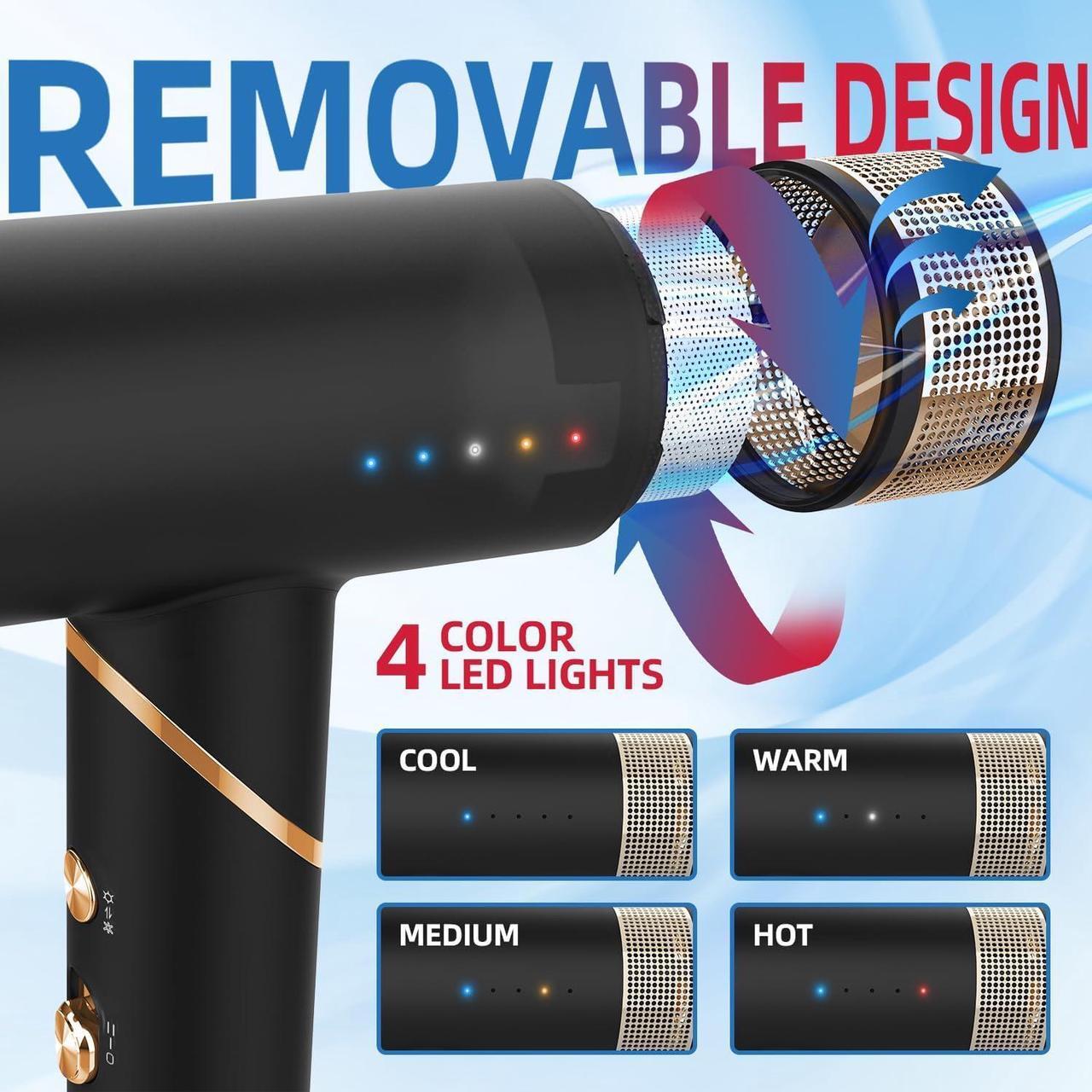 Alt view image 4 of 7 - Professional Hair Dryer with Diffuser, Foldable Blow Dryer with Lightweight Design Compact Powerful & Fast Salon Hairdryer with High Speed Brushless Motor, Travel Hair Dryer Women Men (Black)