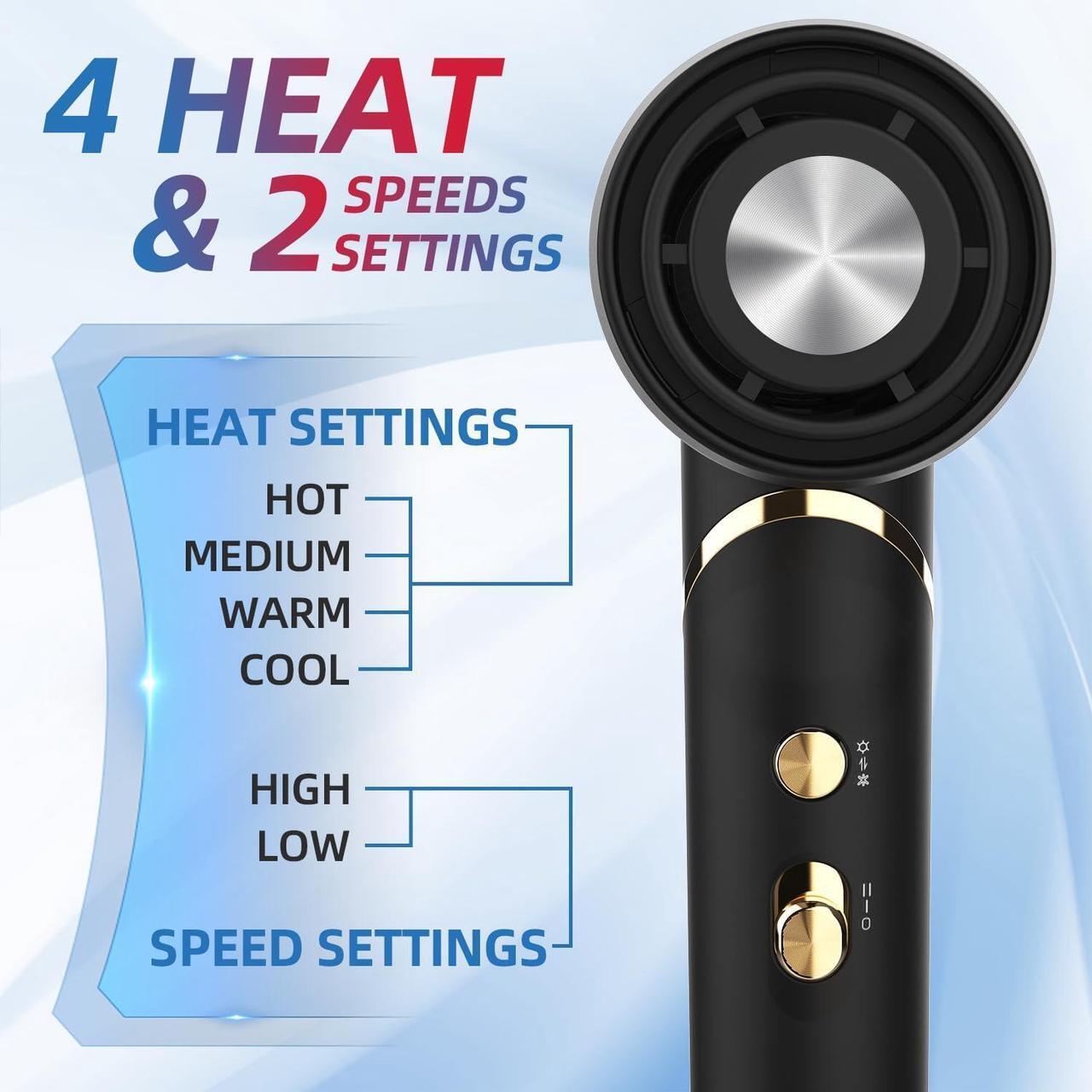 Alt view image 6 of 7 - Professional Hair Dryer with Diffuser, Foldable Blow Dryer with Lightweight Design Compact Powerful & Fast Salon Hairdryer with High Speed Brushless Motor, Travel Hair Dryer Women Men (Black)