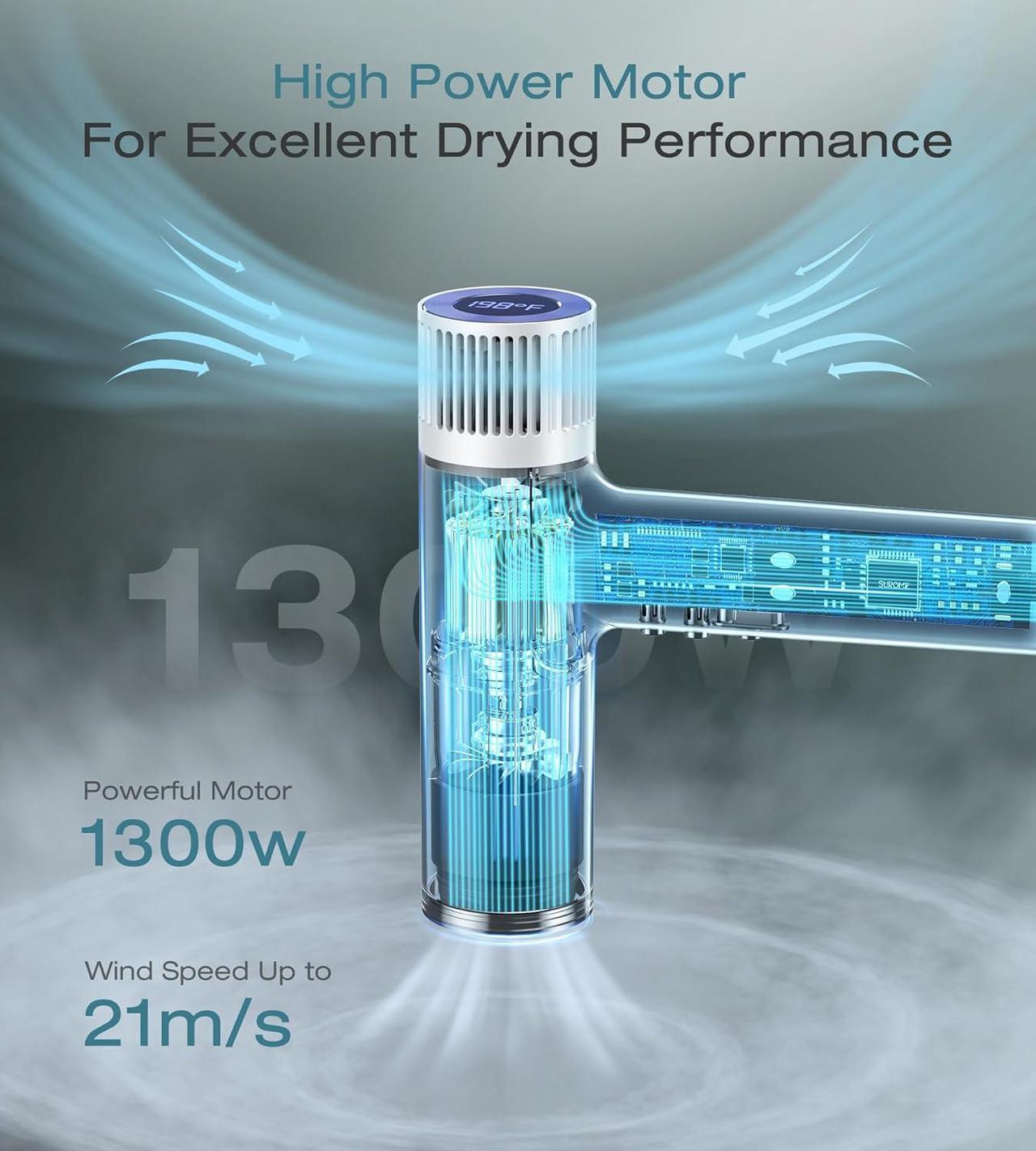 Alt view image 3 of 7 - Blow Dryer,110000RPM High-Speed Brushless Motor, Fast-Drying Negative Ions Intelligent Constant Temperature Hair Care Dryers, Professional Hair Dryer with Attachments for Home&Salon (White)