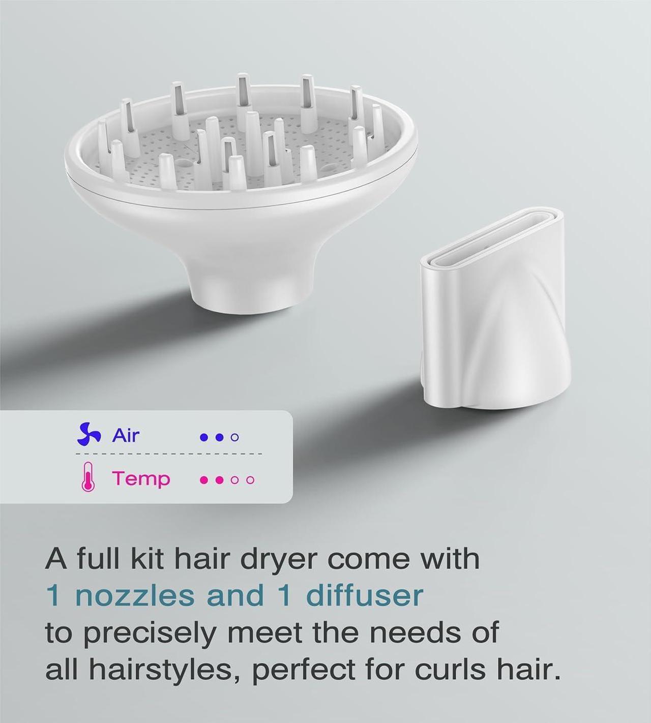 Alt view image 5 of 7 - Blow Dryer,110000RPM High-Speed Brushless Motor, Fast-Drying Negative Ions Intelligent Constant Temperature Hair Care Dryers, Professional Hair Dryer with Attachments for Home&Salon (White)