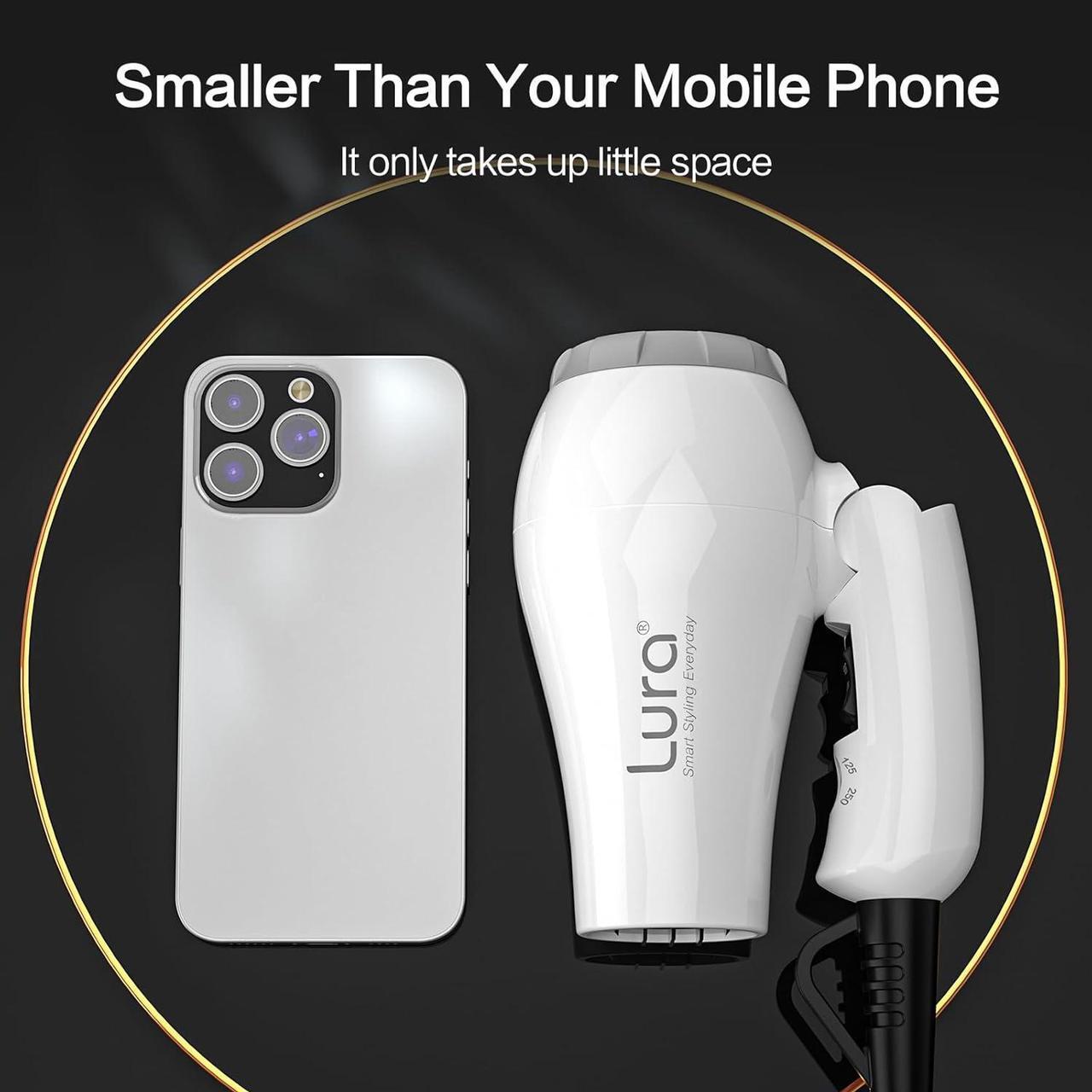 Alt view image 2 of 6 - Foldable Travel Hair Dreyr Mini:Dual Voltage Lightweight Blow Dryer with Pouch,1200w Compact Pink Small Hair Dryer for Acrylic Paint Pouring(White)