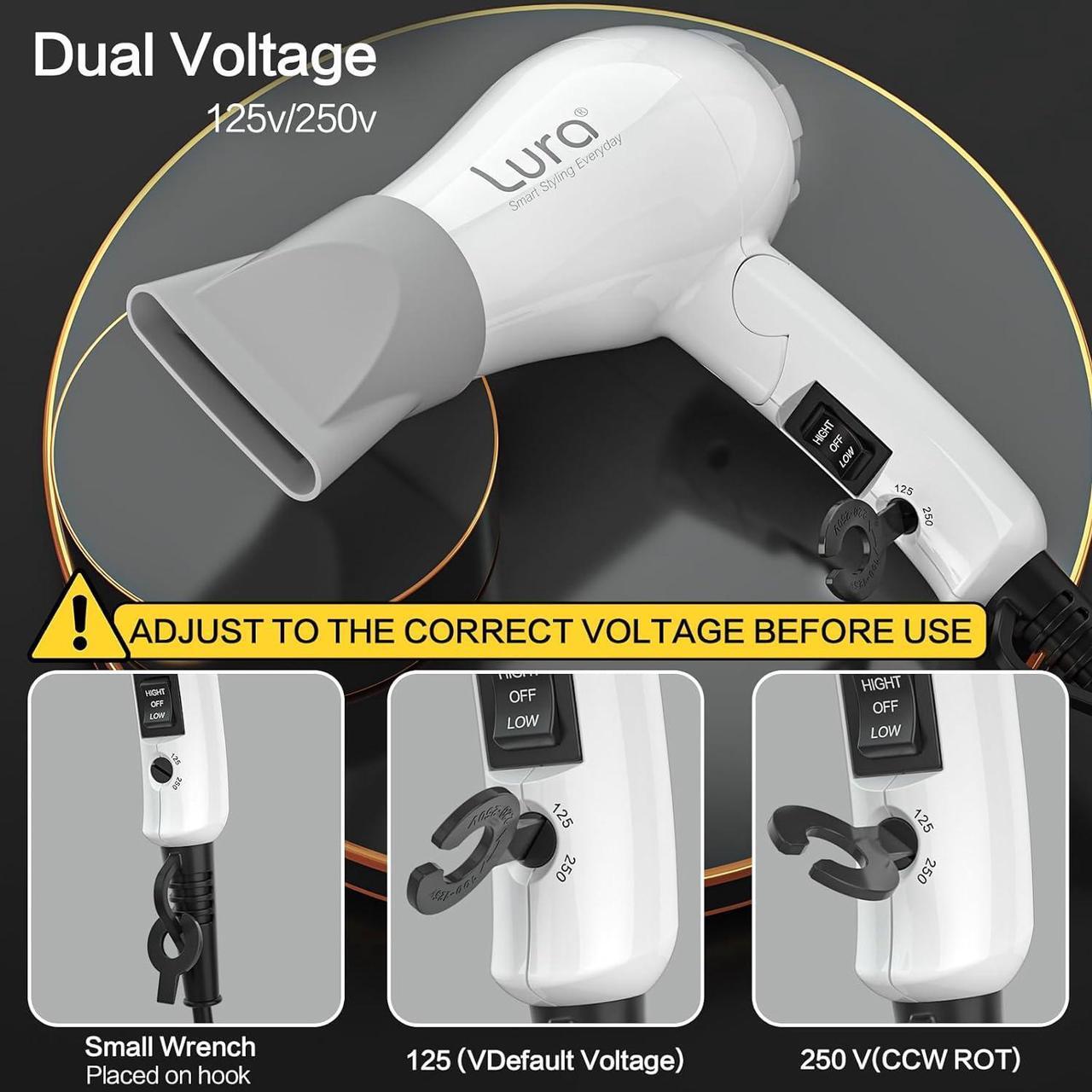 Alt view image 3 of 6 - Foldable Travel Hair Dreyr Mini:Dual Voltage Lightweight Blow Dryer with Pouch,1200w Compact Pink Small Hair Dryer for Acrylic Paint Pouring(White)