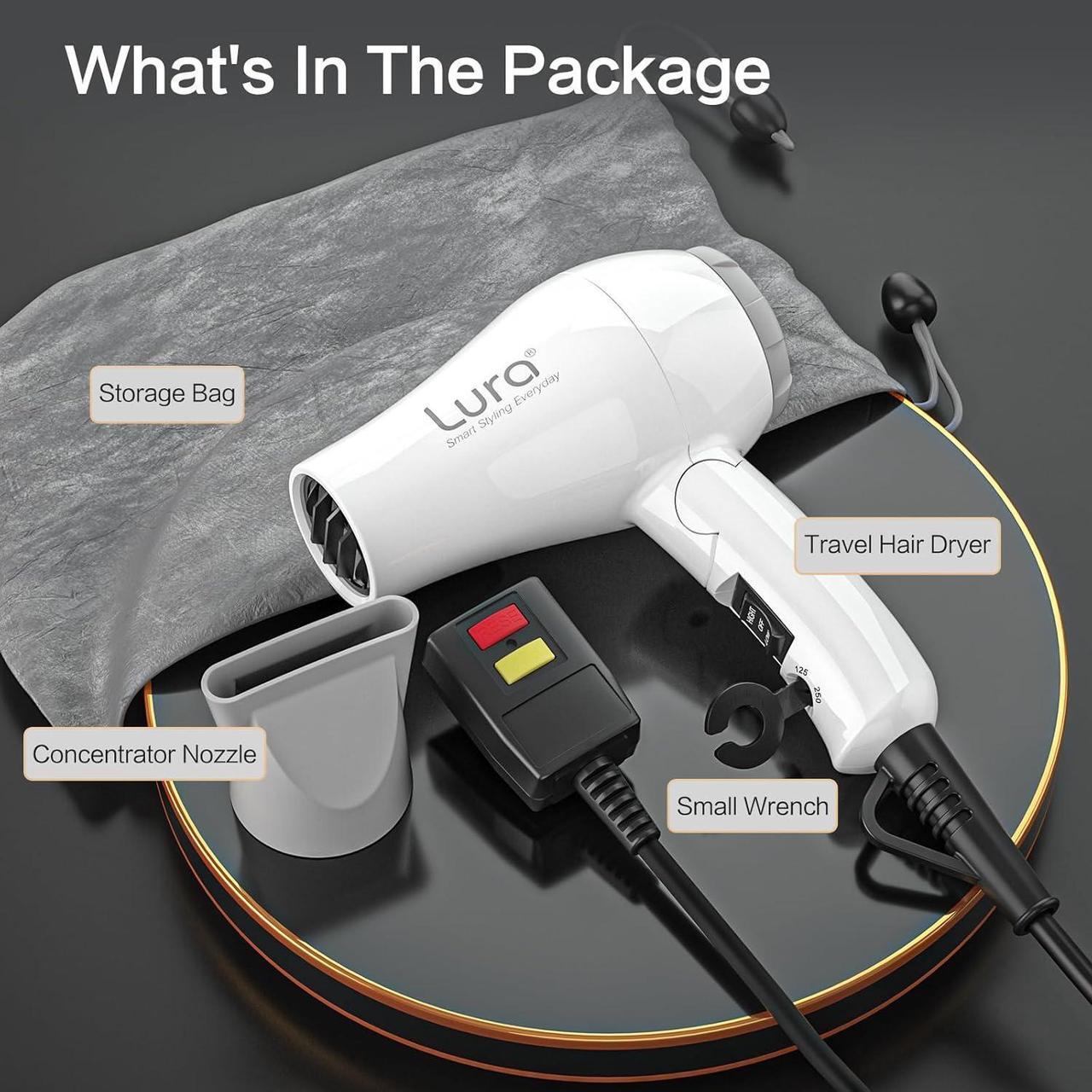 Alt view image 5 of 6 - Foldable Travel Hair Dreyr Mini:Dual Voltage Lightweight Blow Dryer with Pouch,1200w Compact Pink Small Hair Dryer for Acrylic Paint Pouring(White)
