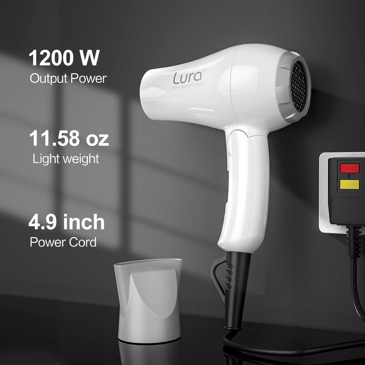 Alt view image 6 of 6 - Foldable Travel Hair Dreyr Mini:Dual Voltage Lightweight Blow Dryer with Pouch,1200w Compact Pink Small Hair Dryer for Acrylic Paint Pouring(White)