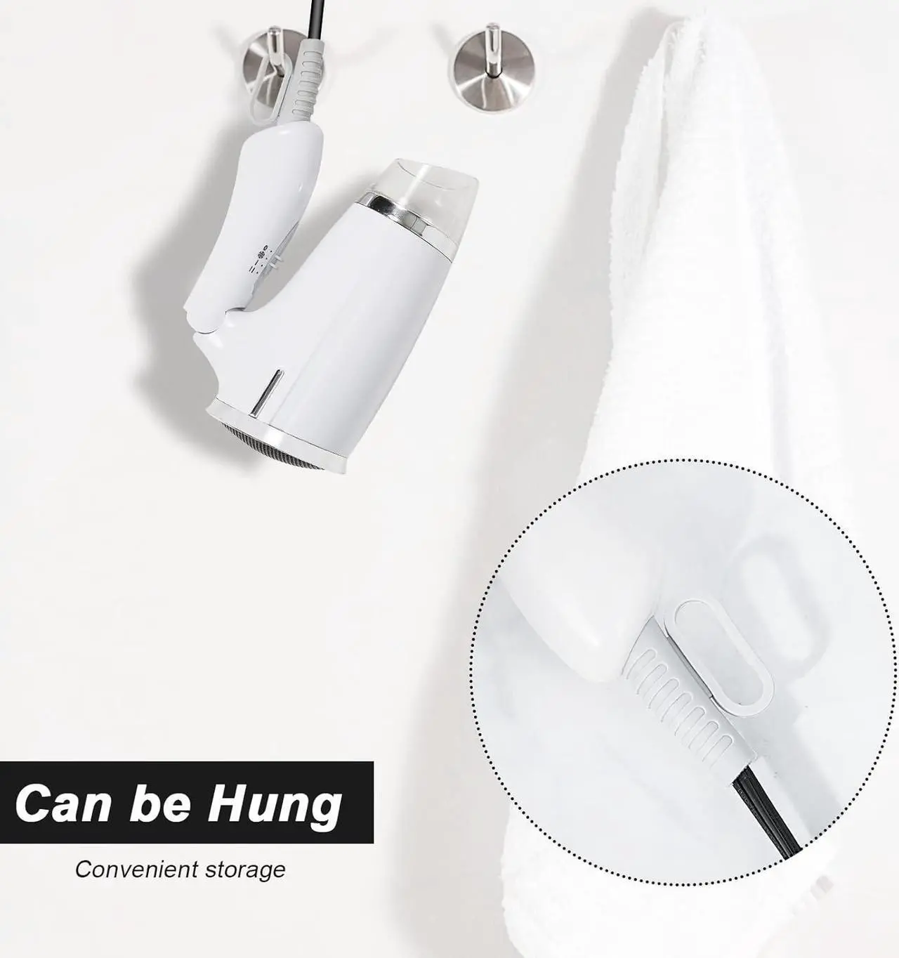 Alt view image 5 of 7 - Compact Hair Dryer with Folding Handle, Professional Foldable Blow Dryer Negative Ions Travel Blow Hair Dryer Low Noise Long Cord (White)