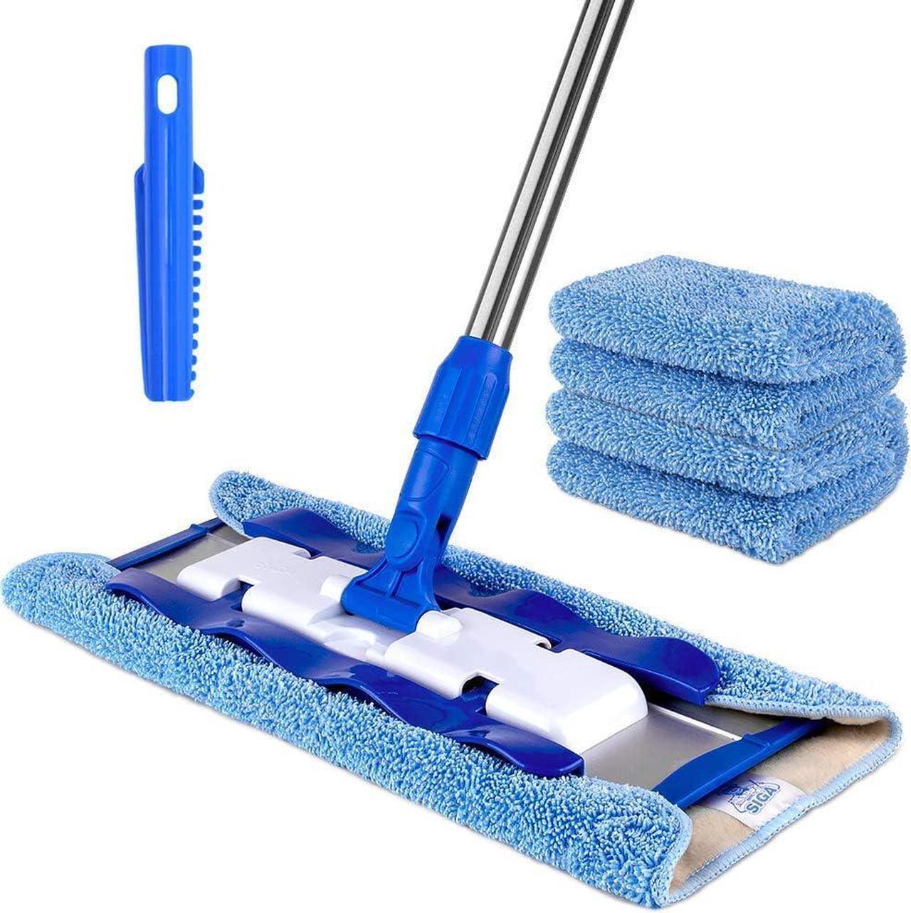 Main image of MR.SIGA Professional Microfiber Mop for Hardwood, Laminate, Tile Floor Cleaning, Stainless Steel Handle - 3 Reusable Flat Mop Pads and 1 Dirt Removal Scrubber Included