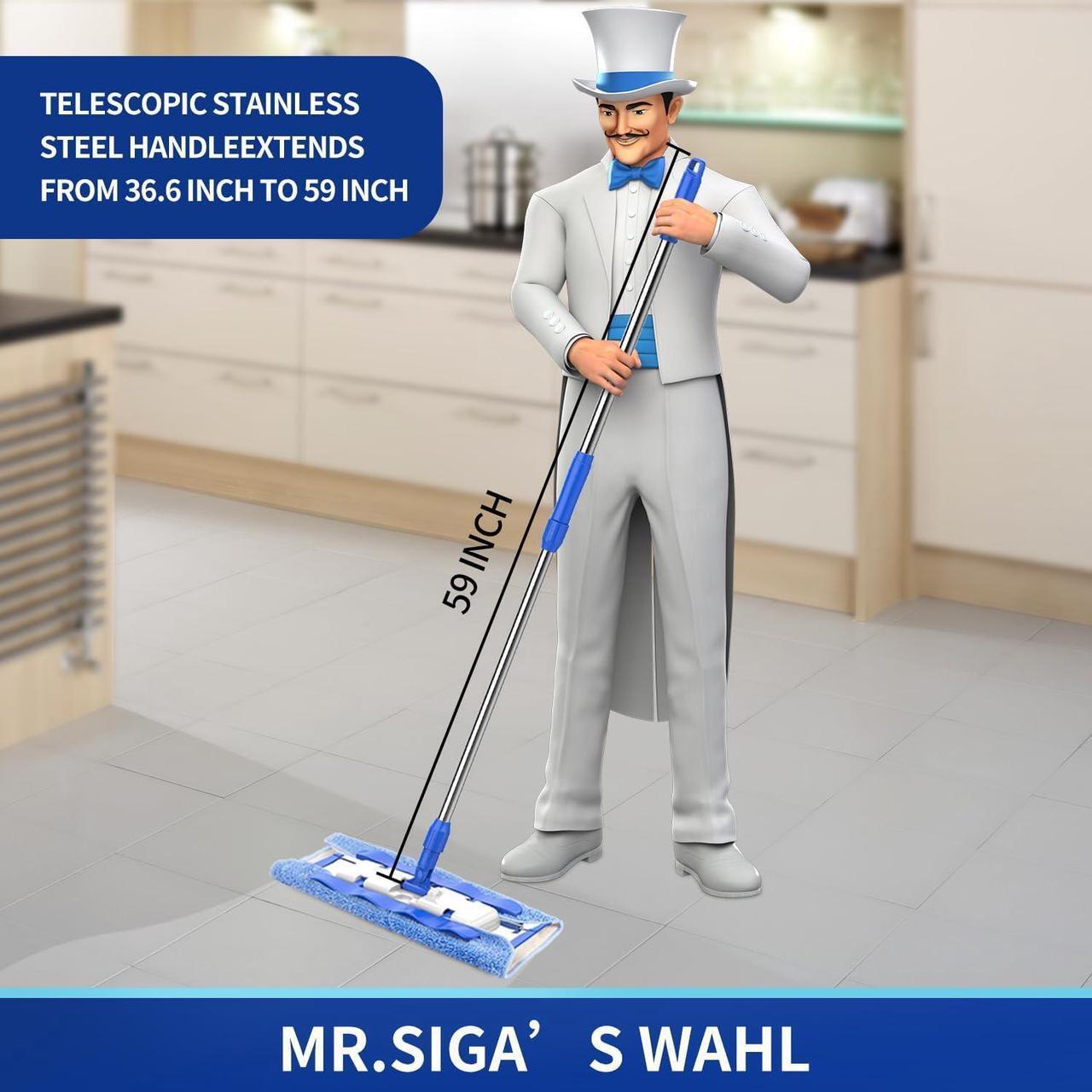 Alt view image 2 of 6 - MR.SIGA Professional Microfiber Mop for Hardwood, Laminate, Tile Floor Cleaning, Stainless Steel Handle - 3 Reusable Flat Mop Pads and 1 Dirt Removal Scrubber Included