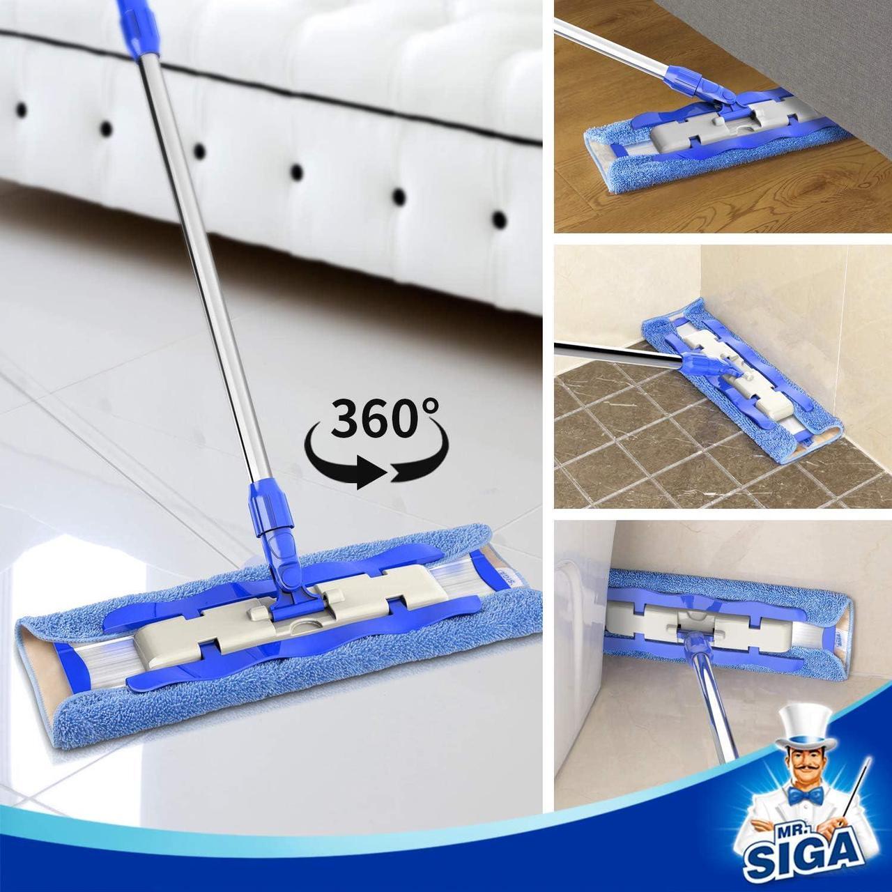 Alt view image 4 of 6 - MR.SIGA Professional Microfiber Mop for Hardwood, Laminate, Tile Floor Cleaning, Stainless Steel Handle - 3 Reusable Flat Mop Pads and 1 Dirt Removal Scrubber Included