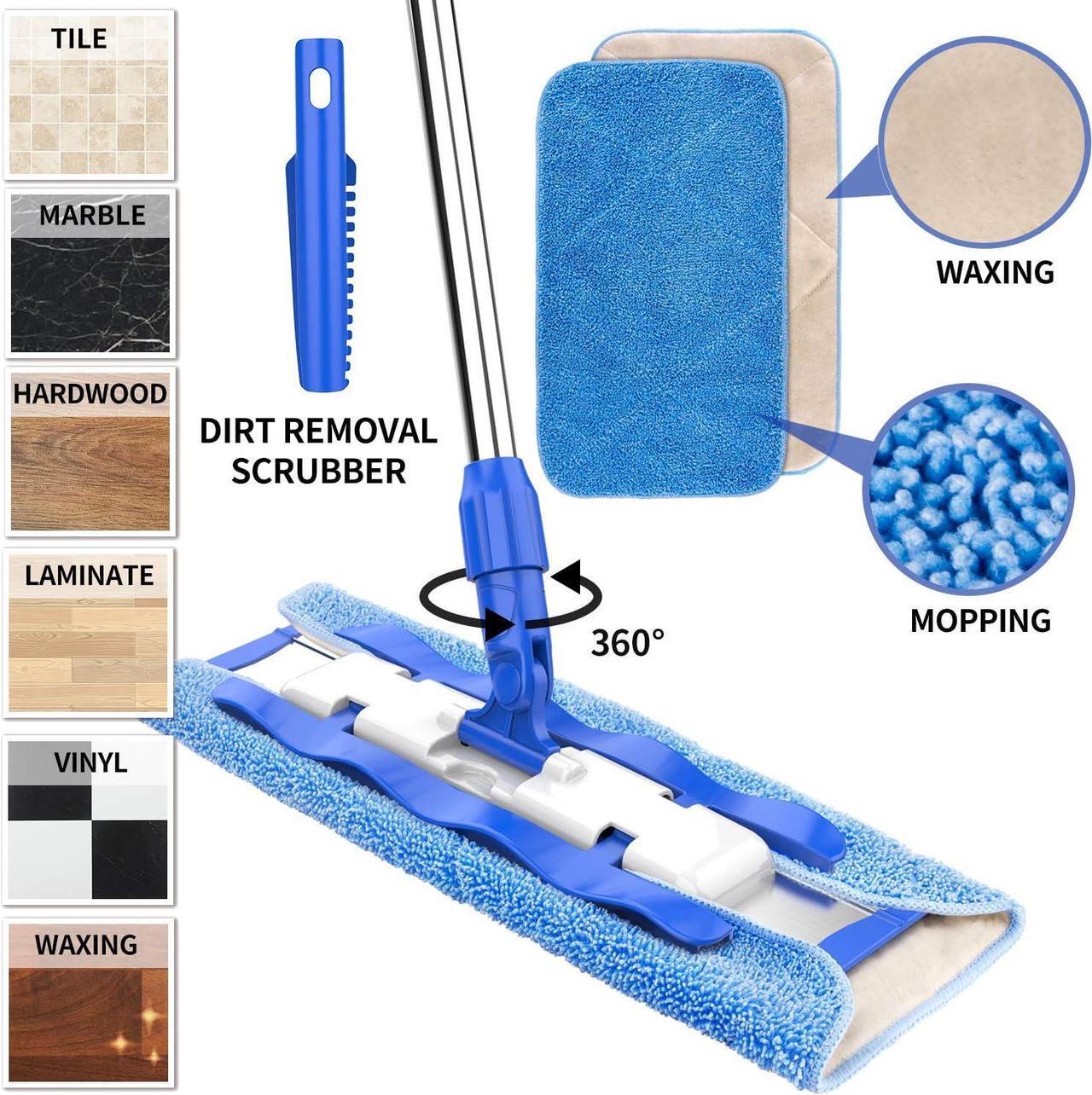 Alt view image 3 of 6 - MR.SIGA Professional Microfiber Mop for Hardwood, Laminate, Tile Floor Cleaning, Stainless Steel Handle - 3 Reusable Flat Mop Pads and 1 Dirt Removal Scrubber Included