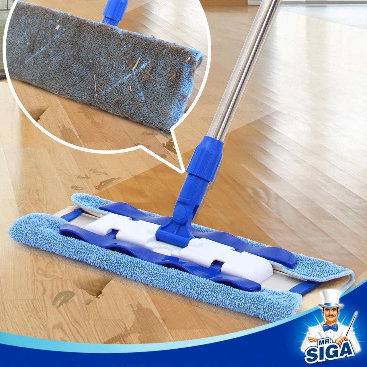 Alt view image 5 of 6 - MR.SIGA Professional Microfiber Mop for Hardwood, Laminate, Tile Floor Cleaning, Stainless Steel Handle - 3 Reusable Flat Mop Pads and 1 Dirt Removal Scrubber Included