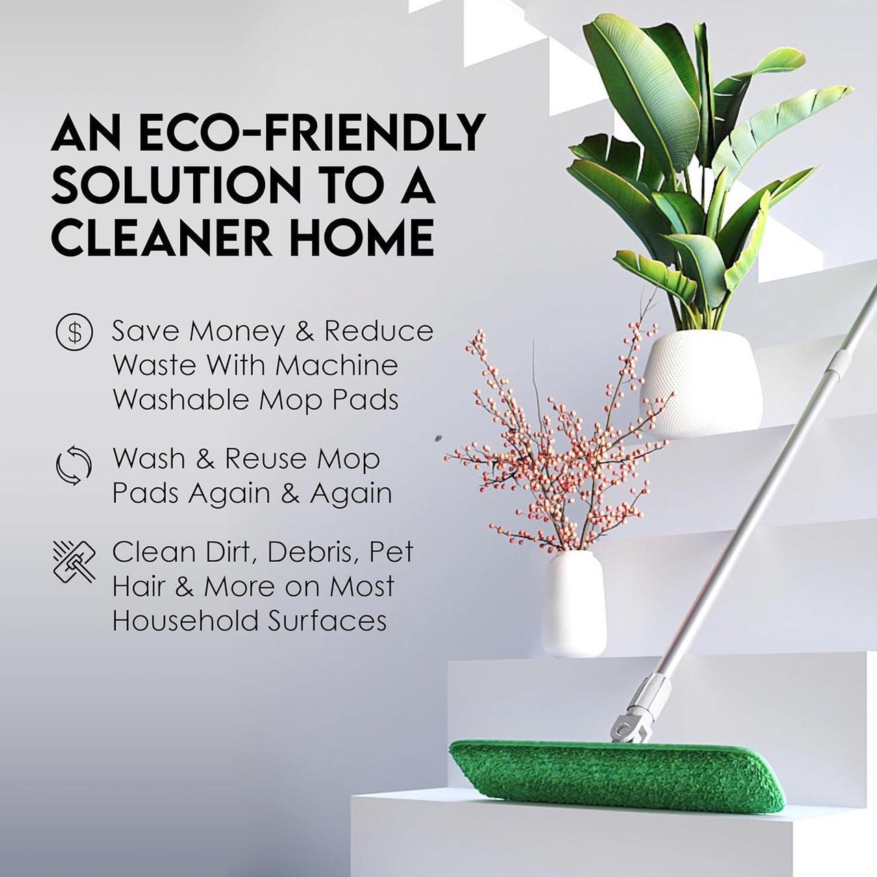 Alt view image 2 of 7 - Turbo Microfiber Mop Floor Cleaning System - 18-inch Dust Mop with 4 Reusable Pads for Hardwood and Tile, 360-Spin Floor Mop Head & Extendable Handle - Household Cleaning Tools