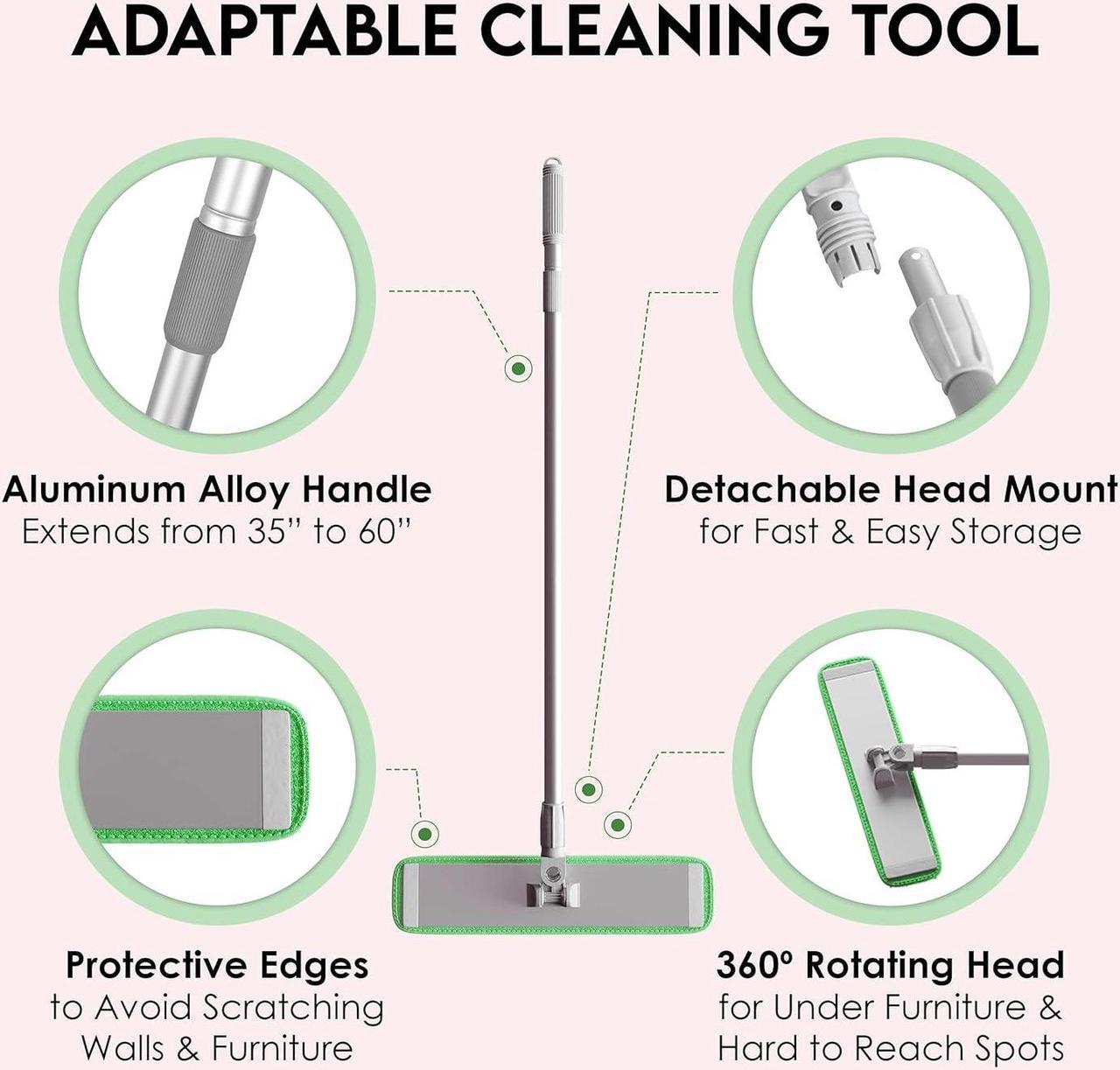 Alt view image 3 of 7 - Turbo Microfiber Mop Floor Cleaning System - 18-inch Dust Mop with 4 Reusable Pads for Hardwood and Tile, 360-Spin Floor Mop Head & Extendable Handle - Household Cleaning Tools