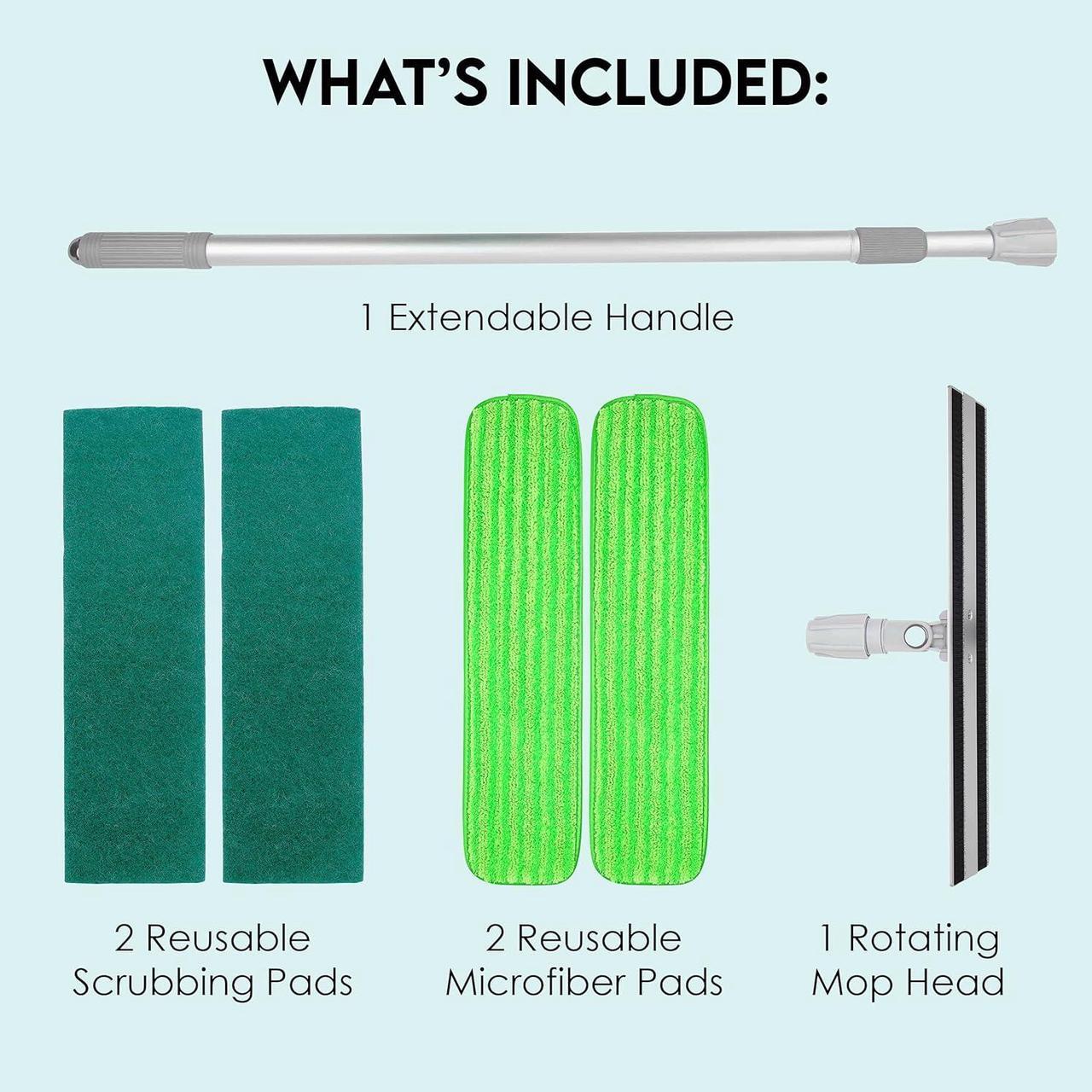 Alt view image 5 of 7 - Turbo Microfiber Mop Floor Cleaning System - 18-inch Dust Mop with 4 Reusable Pads for Hardwood and Tile, 360-Spin Floor Mop Head & Extendable Handle - Household Cleaning Tools