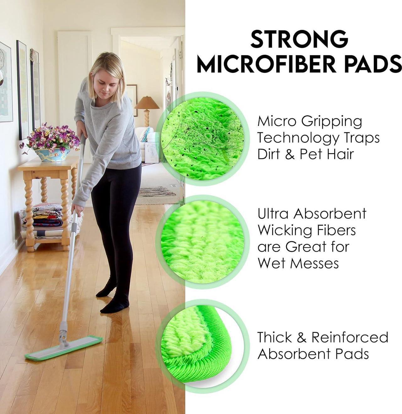 Alt view image 6 of 7 - Turbo Microfiber Mop Floor Cleaning System - 18-inch Dust Mop with 4 Reusable Pads for Hardwood and Tile, 360-Spin Floor Mop Head & Extendable Handle - Household Cleaning Tools