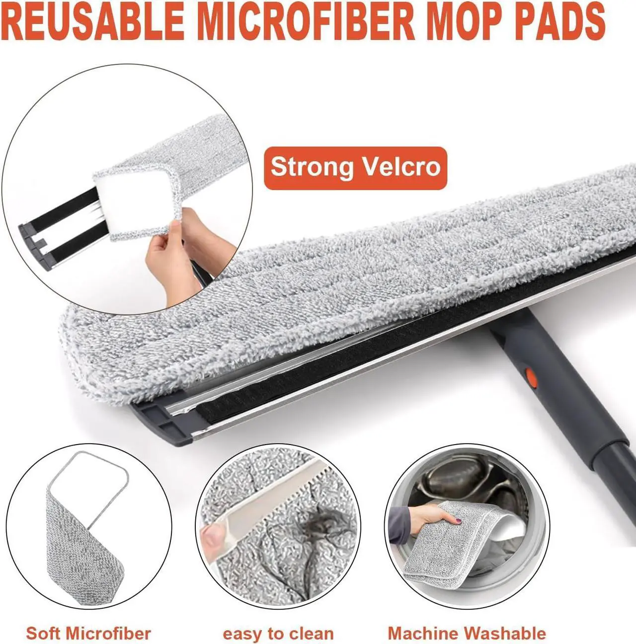 Alt view image 3 of 7 - 18 Professional Microfiber Mop Large Flat Mops for Floor Cleaning 4 Reusable Washable mop Pads Hardwood Cleaning System Wet and Dust Mop with 61in Long Stainless Steel Handle