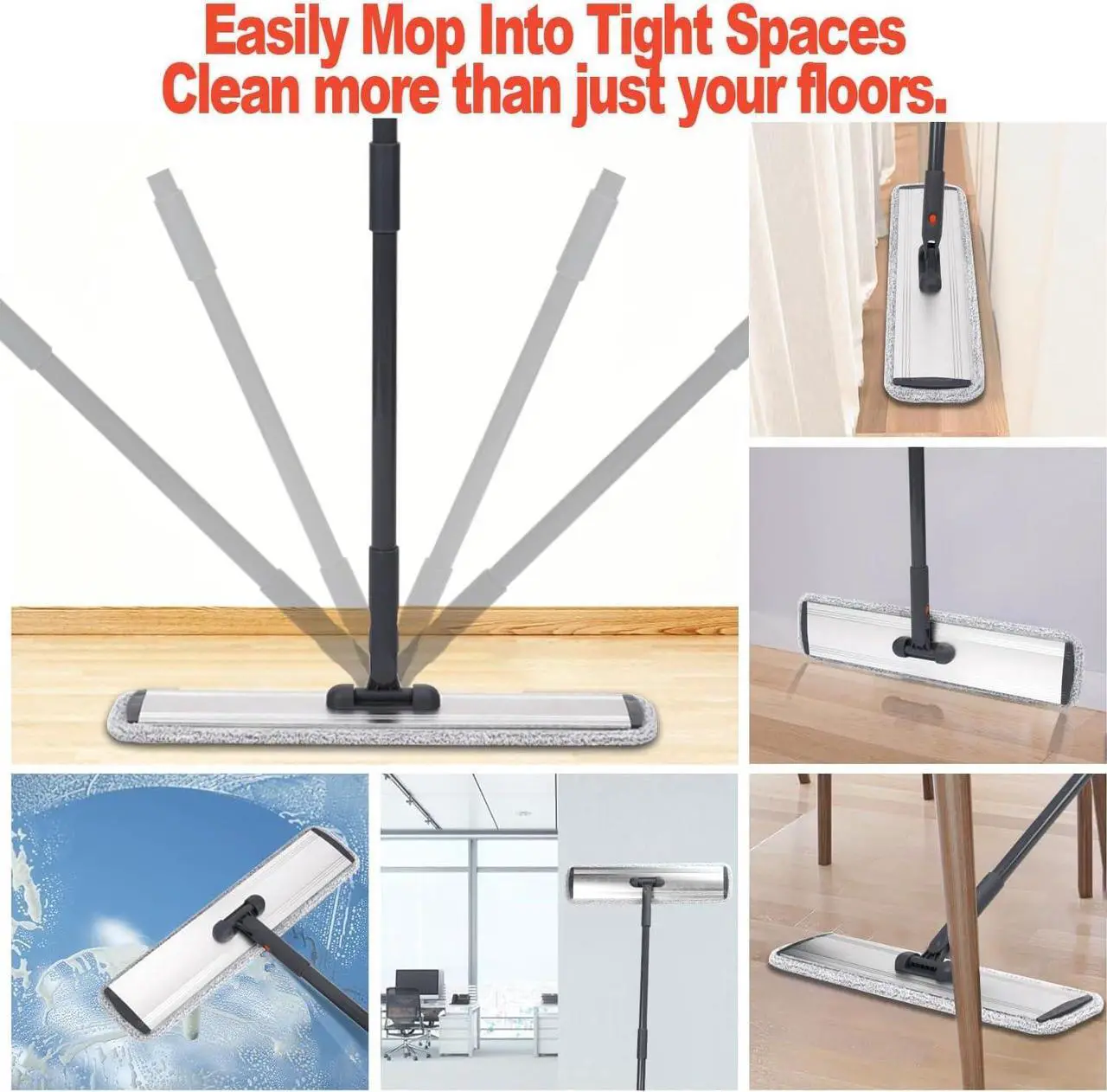 Alt view image 5 of 7 - 18 Professional Microfiber Mop Large Flat Mops for Floor Cleaning 4 Reusable Washable mop Pads Hardwood Cleaning System Wet and Dust Mop with 61in Long Stainless Steel Handle