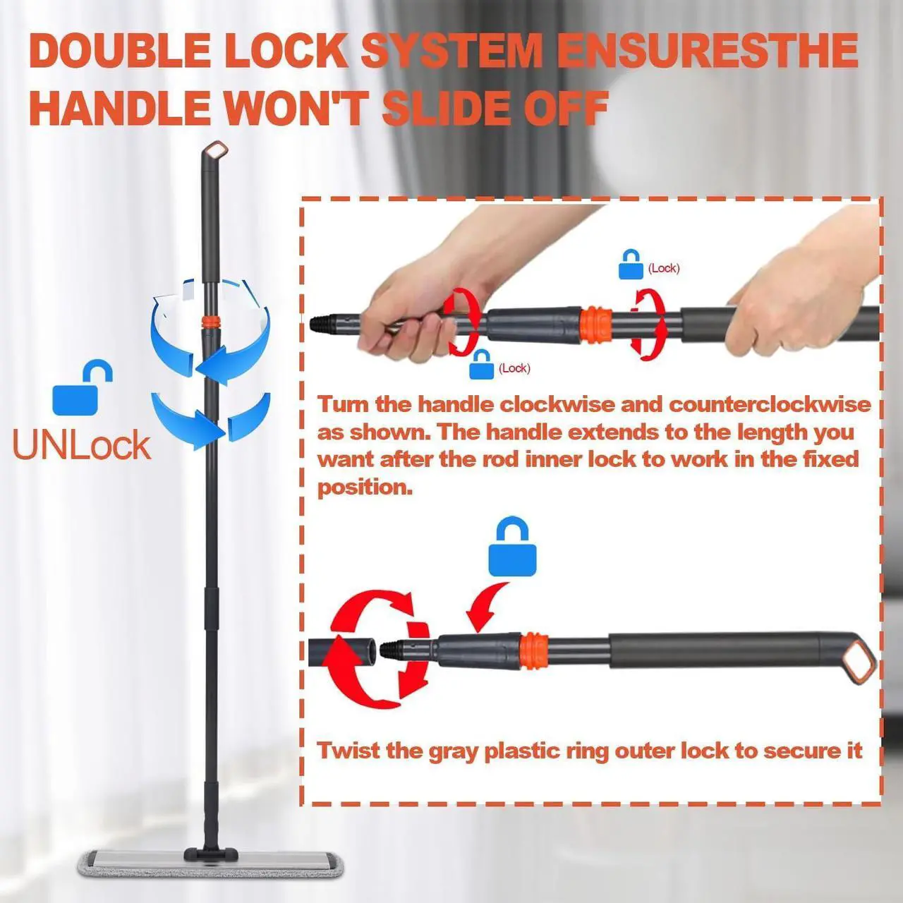 Alt view image 4 of 7 - 18 Professional Microfiber Mop Large Flat Mops for Floor Cleaning 4 Reusable Washable mop Pads Hardwood Cleaning System Wet and Dust Mop with 61in Long Stainless Steel Handle