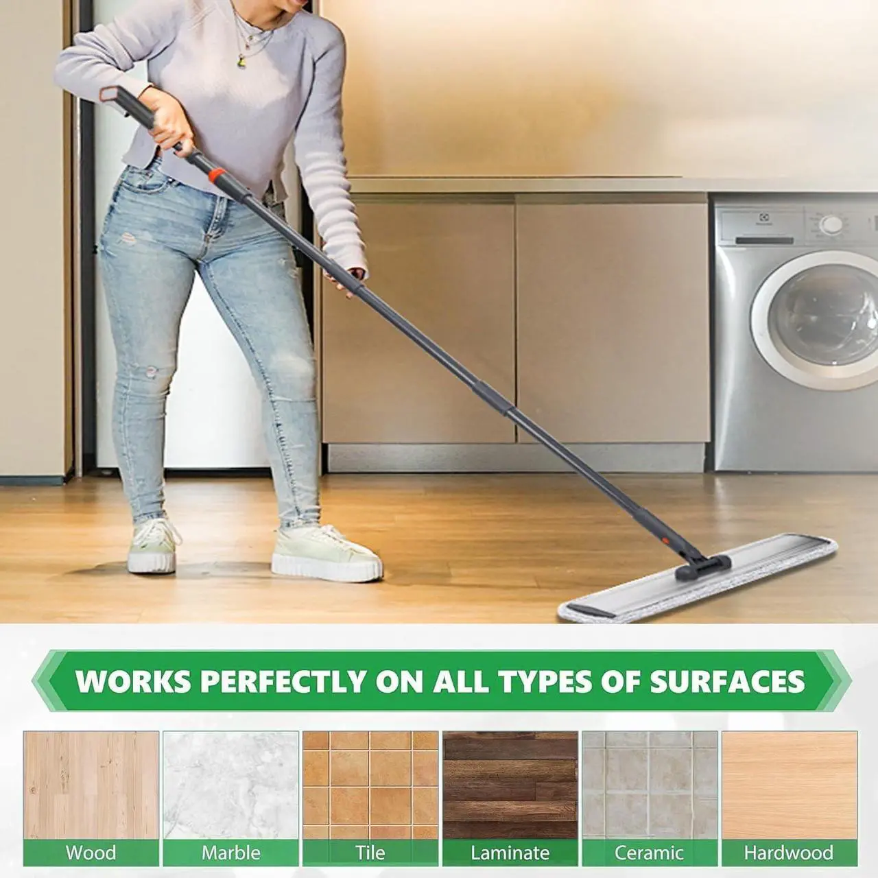 Alt view image 6 of 7 - 18 Professional Microfiber Mop Large Flat Mops for Floor Cleaning 4 Reusable Washable mop Pads Hardwood Cleaning System Wet and Dust Mop with 61in Long Stainless Steel Handle