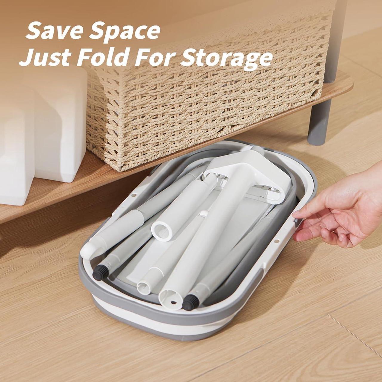 Alt view image 7 of 7 - oshang Flat Mop and Collapsible Bucket OG7, Mop and Bucket for Floor Cleaning, Foldable Bucket with Wheels, 2 Washable & Reusable Microfiber Pads