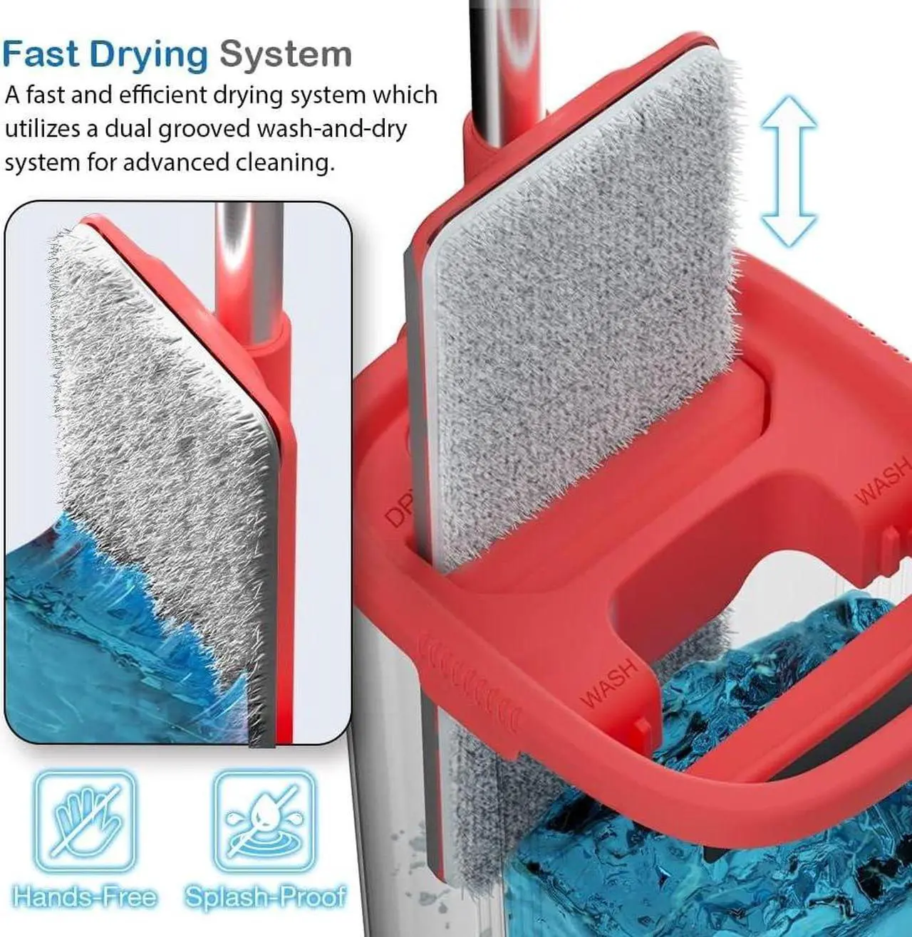 Alt view image 2 of 7 - TETHYS Flat Floor Mop and Bucket Set for Professional Home Floor Cleaning System with Aluminum Handle/2-Washable Microfiber Pads Perfect Home + Kitchen Cleaner for Hardwood, Laminate, Tiles, Vinyl