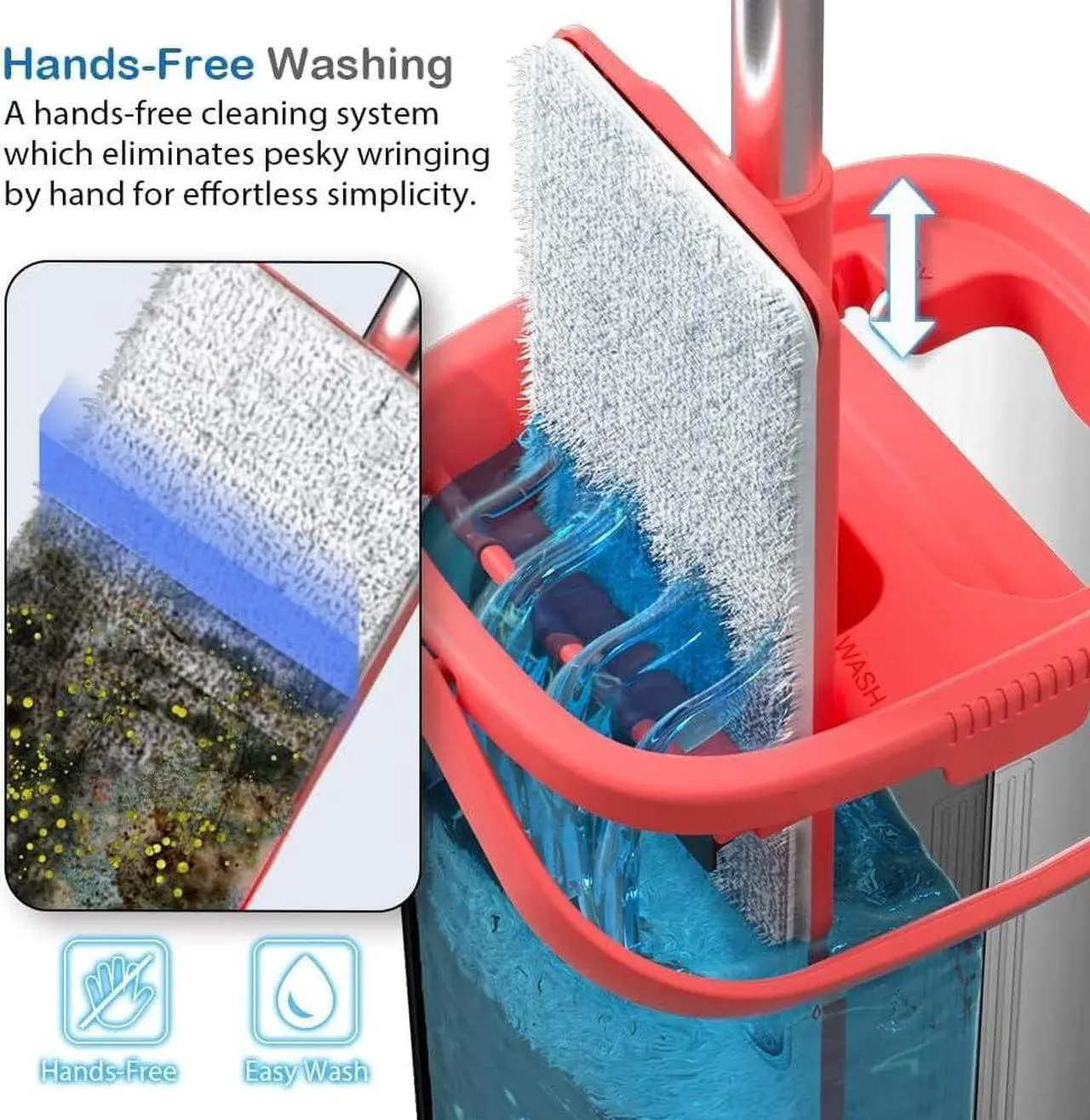 Alt view image 3 of 7 - TETHYS Flat Floor Mop and Bucket Set for Professional Home Floor Cleaning System with Aluminum Handle/2-Washable Microfiber Pads Perfect Home + Kitchen Cleaner for Hardwood, Laminate, Tiles, Vinyl