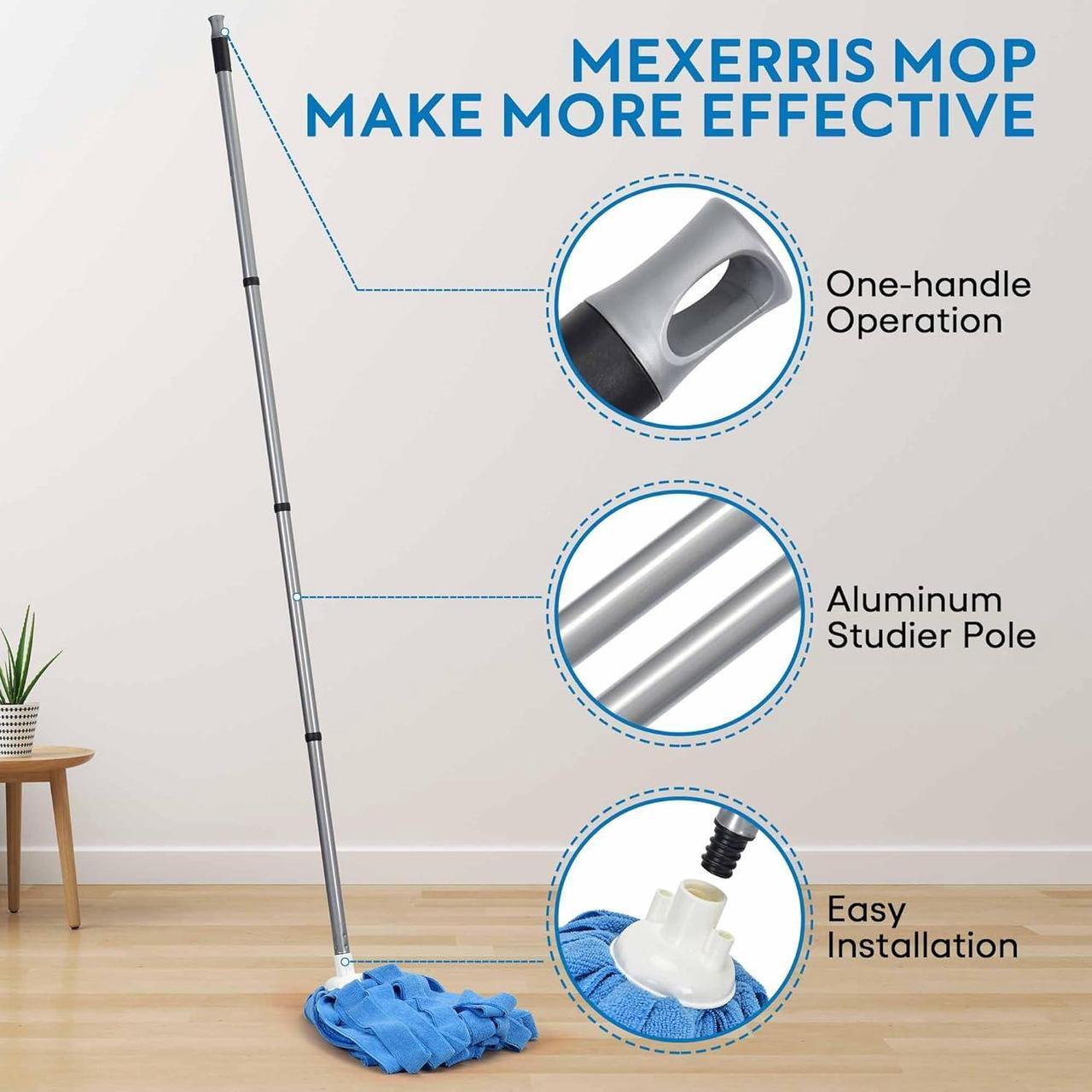 Alt view image 2 of 7 - Matthew Microfiber Cloth Mop Compatible with Ceda Microfiber Cloth Mop Refill Commercial Mop Replacement 54" Stainless Steel Handle with 2 Wet Mop Heads w/1 Handle Incl.2Pcs Microfiber Cloth-Blue