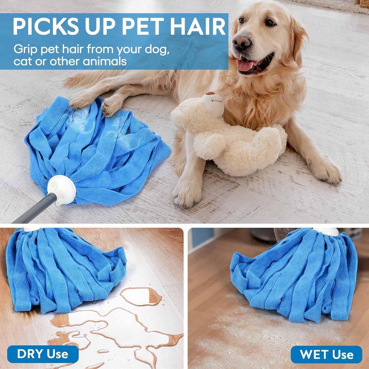 Alt view image 3 of 7 - Matthew Microfiber Cloth Mop Compatible with Ceda Microfiber Cloth Mop Refill Commercial Mop Replacement 54" Stainless Steel Handle with 2 Wet Mop Heads w/1 Handle Incl.2Pcs Microfiber Cloth-Blue