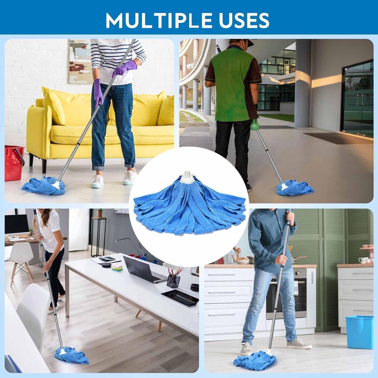 Alt view image 5 of 7 - Matthew Microfiber Cloth Mop Compatible with Ceda Microfiber Cloth Mop Refill Commercial Mop Replacement 54" Stainless Steel Handle with 2 Wet Mop Heads w/1 Handle Incl.2Pcs Microfiber Cloth-Blue