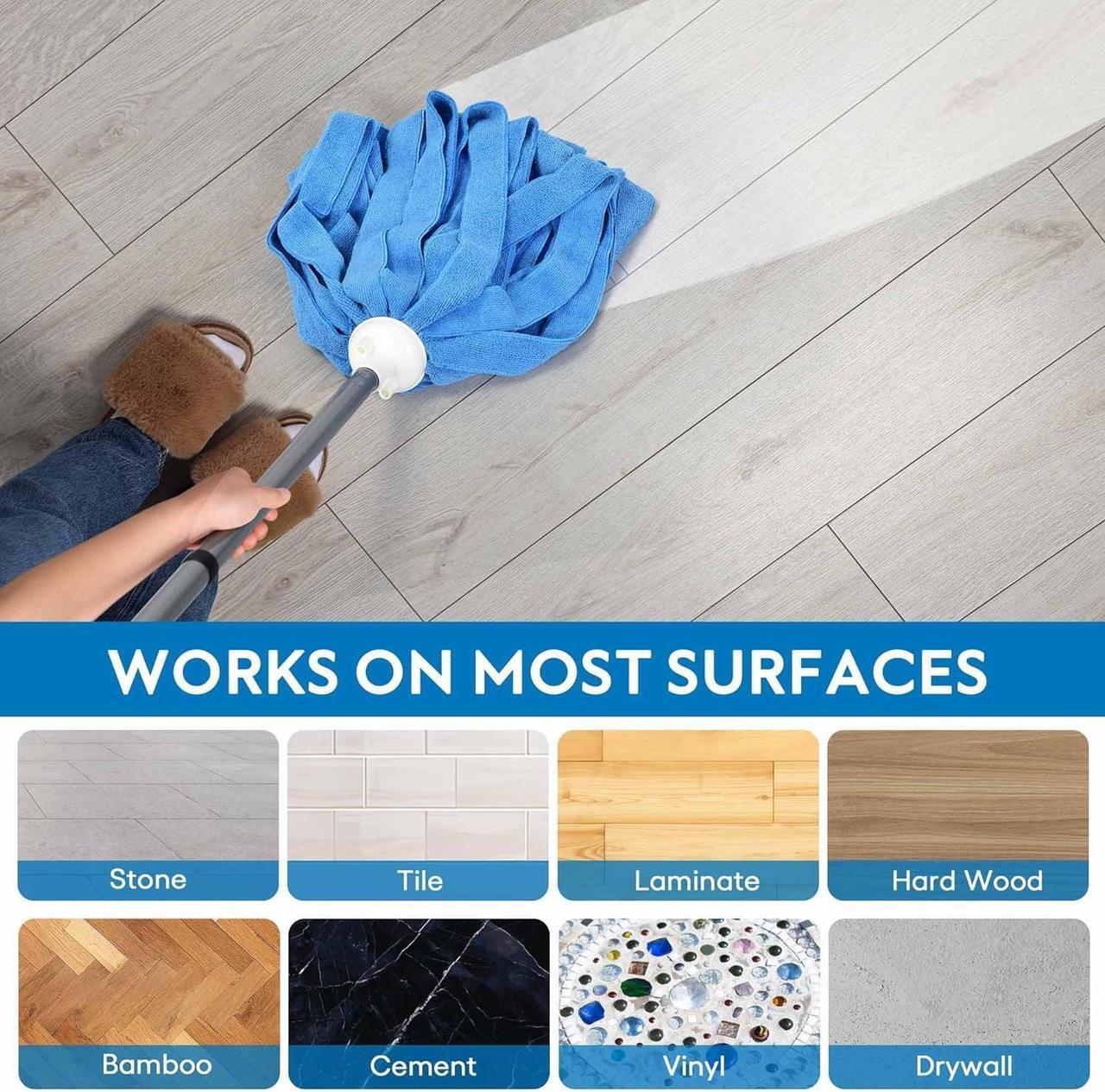 Alt view image 6 of 7 - Matthew Microfiber Cloth Mop Compatible with Ceda Microfiber Cloth Mop Refill Commercial Mop Replacement 54" Stainless Steel Handle with 2 Wet Mop Heads w/1 Handle Incl.2Pcs Microfiber Cloth-Blue