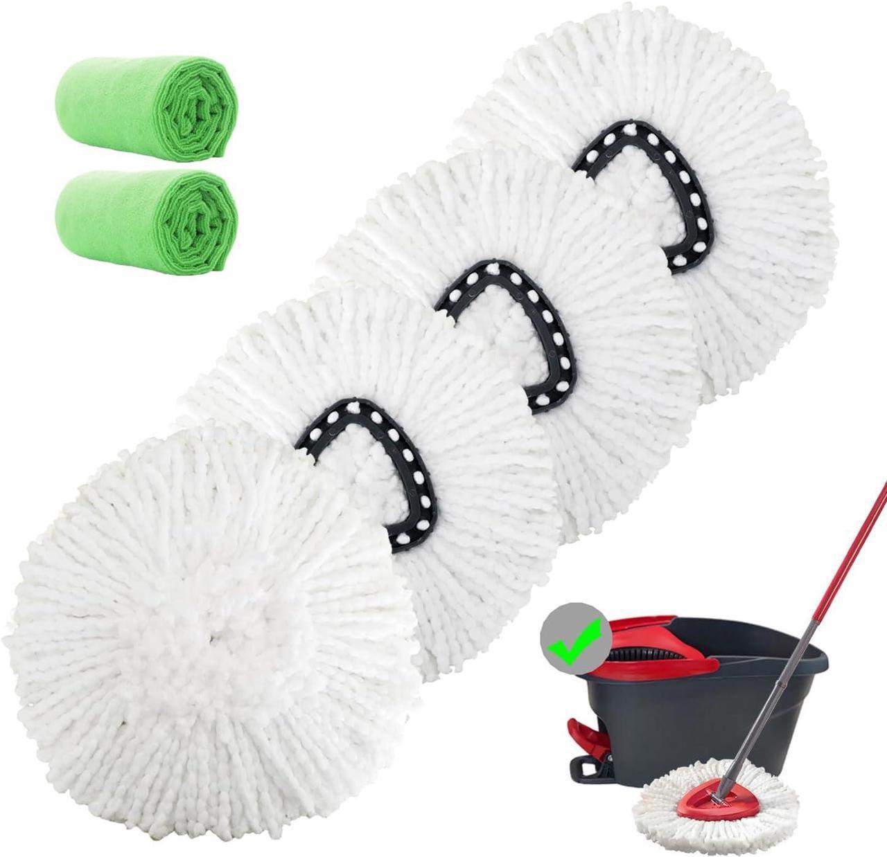 Main image of 4 Pack Spin Mop Replacement Heads Microfiber Mop Refills Replace Heads Safe for All Hard-surfaced Floors Includes 2 Extra Microfiber Cleaning Cloths