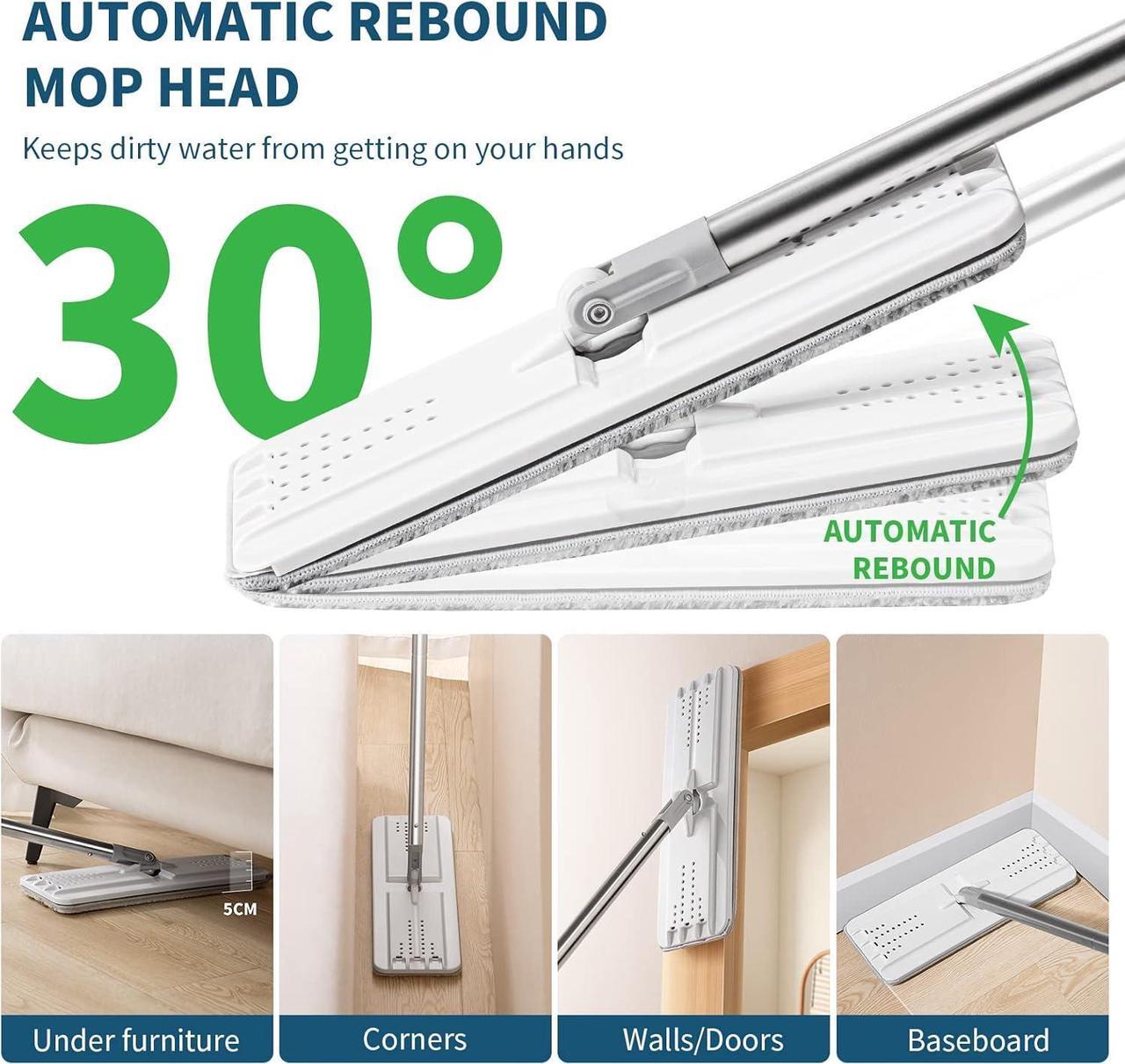 Alt view image 3 of 7 - oshang Mop and Bucket Set for Home Floor Cleaning, Hands Free Flat Mop, Stainless-Steel Handle, 4 Washable & Reusable Microfiber Pads
