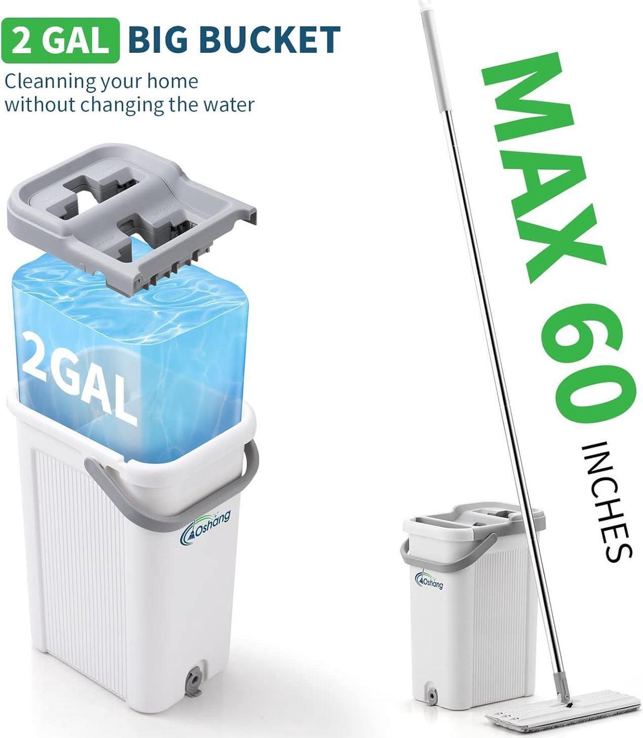 Alt view image 6 of 7 - oshang Mop and Bucket Set for Home Floor Cleaning, Hands Free Flat Mop, Stainless-Steel Handle, 4 Washable & Reusable Microfiber Pads
