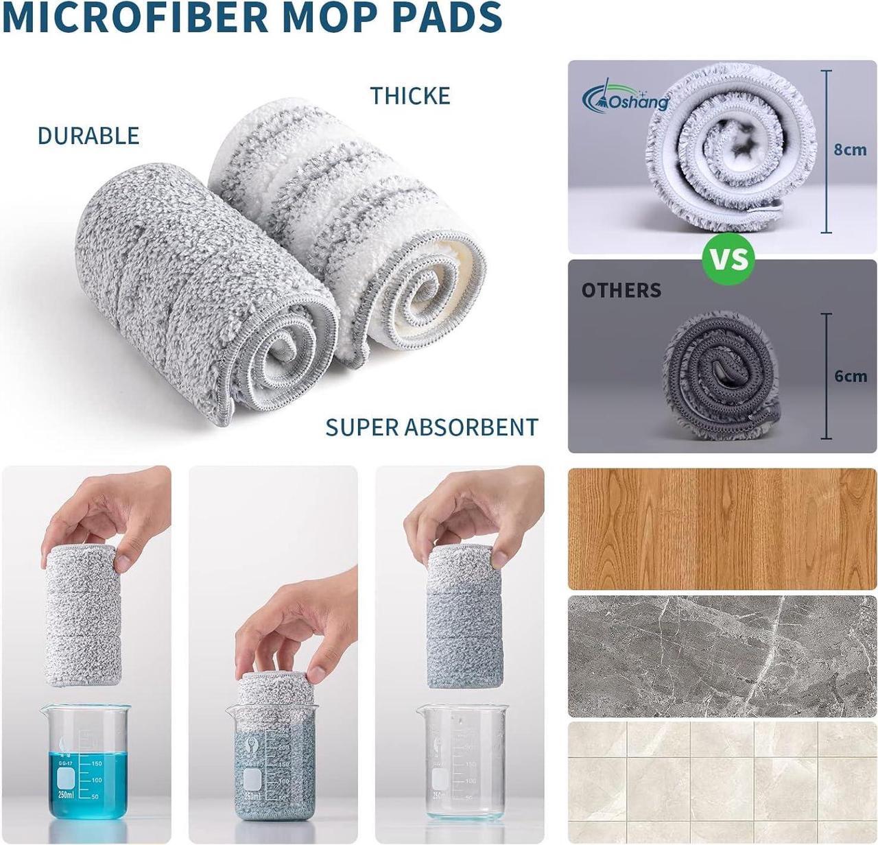 Alt view image 5 of 7 - oshang Mop and Bucket Set for Home Floor Cleaning, Hands Free Flat Mop, Stainless-Steel Handle, 4 Washable & Reusable Microfiber Pads