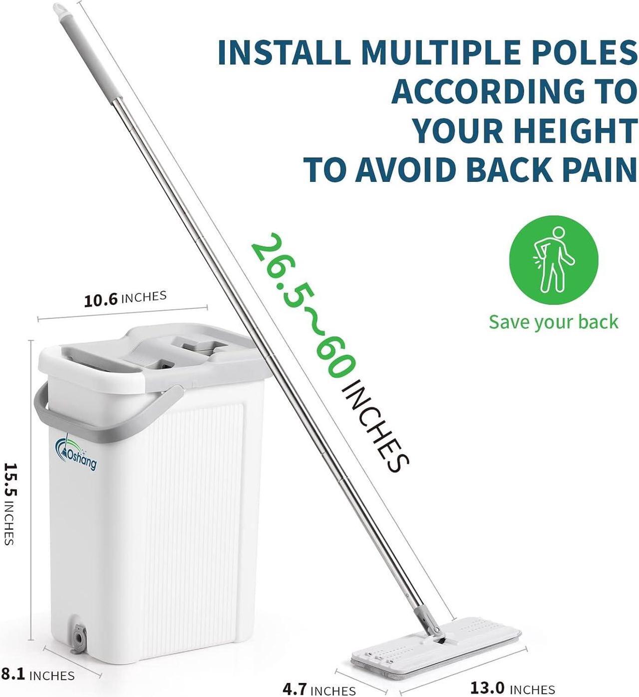 Alt view image 7 of 7 - oshang Mop and Bucket Set for Home Floor Cleaning, Hands Free Flat Mop, Stainless-Steel Handle, 4 Washable & Reusable Microfiber Pads