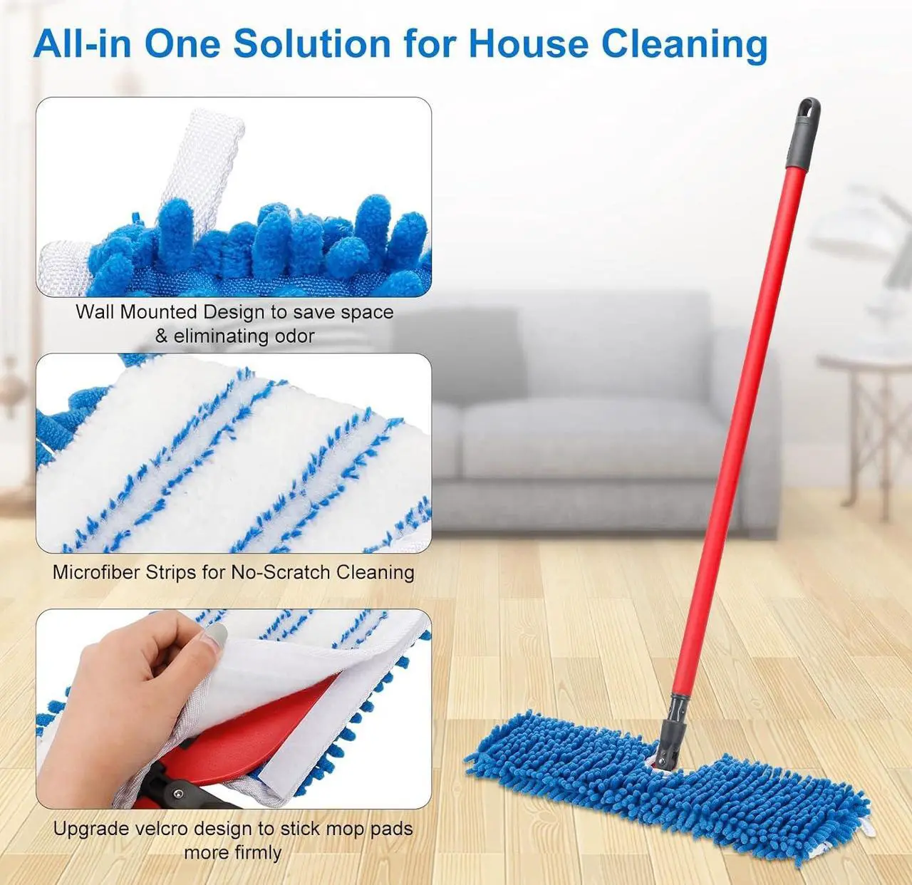 Alt view image 5 of 7 - 3 Pack Mop Refills Compatible for Dua-Action Microfiber Mop, Mop Heads Replacements for Dry Wet Use, Double Sided All Surface Cleaning,Chenille Flip Mop Replace Head