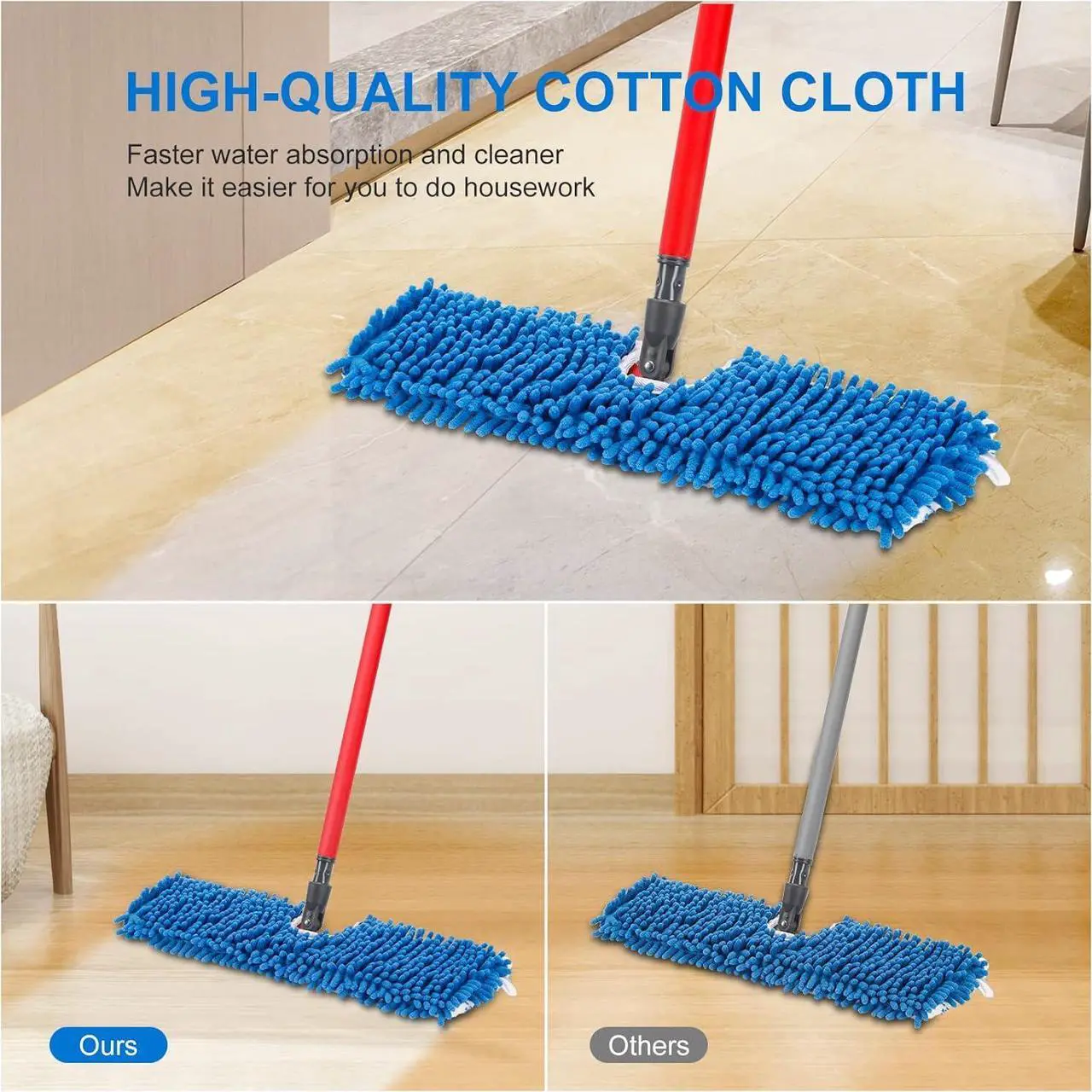Alt view image 7 of 7 - 3 Pack Mop Refills Compatible for Dua-Action Microfiber Mop, Mop Heads Replacements for Dry Wet Use, Double Sided All Surface Cleaning,Chenille Flip Mop Replace Head