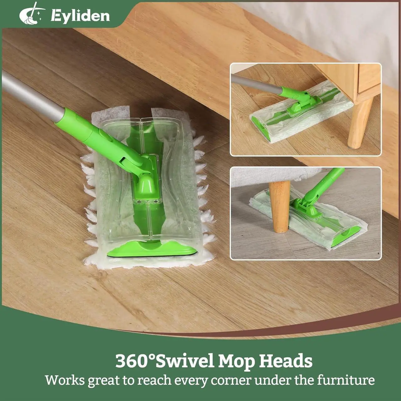 Alt view image 3 of 7 - Eyliden Sweeper Mop, Wet & Dry Mops for Floor Multi Surface Cleaning, Disposable Dust Mop Starter Kit with 36 Refills - 12 Wet Mop Cloths, 12 Heavy-Duty Pet Hair Mop Pads, 12 Dry Sweeping Cloths