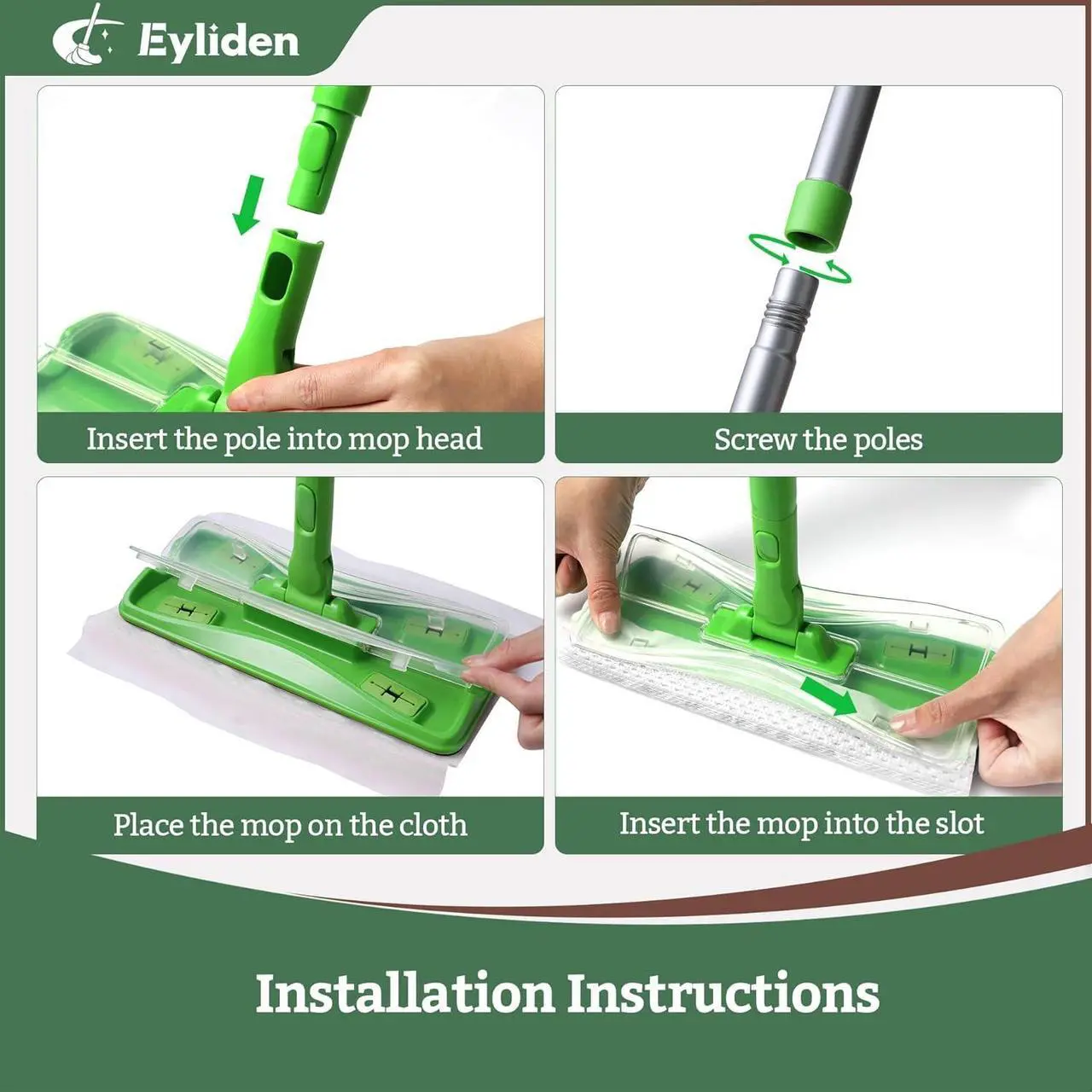 Alt view image 7 of 7 - Eyliden Sweeper Mop, Wet & Dry Mops for Floor Multi Surface Cleaning, Disposable Dust Mop Starter Kit with 36 Refills - 12 Wet Mop Cloths, 12 Heavy-Duty Pet Hair Mop Pads, 12 Dry Sweeping Cloths