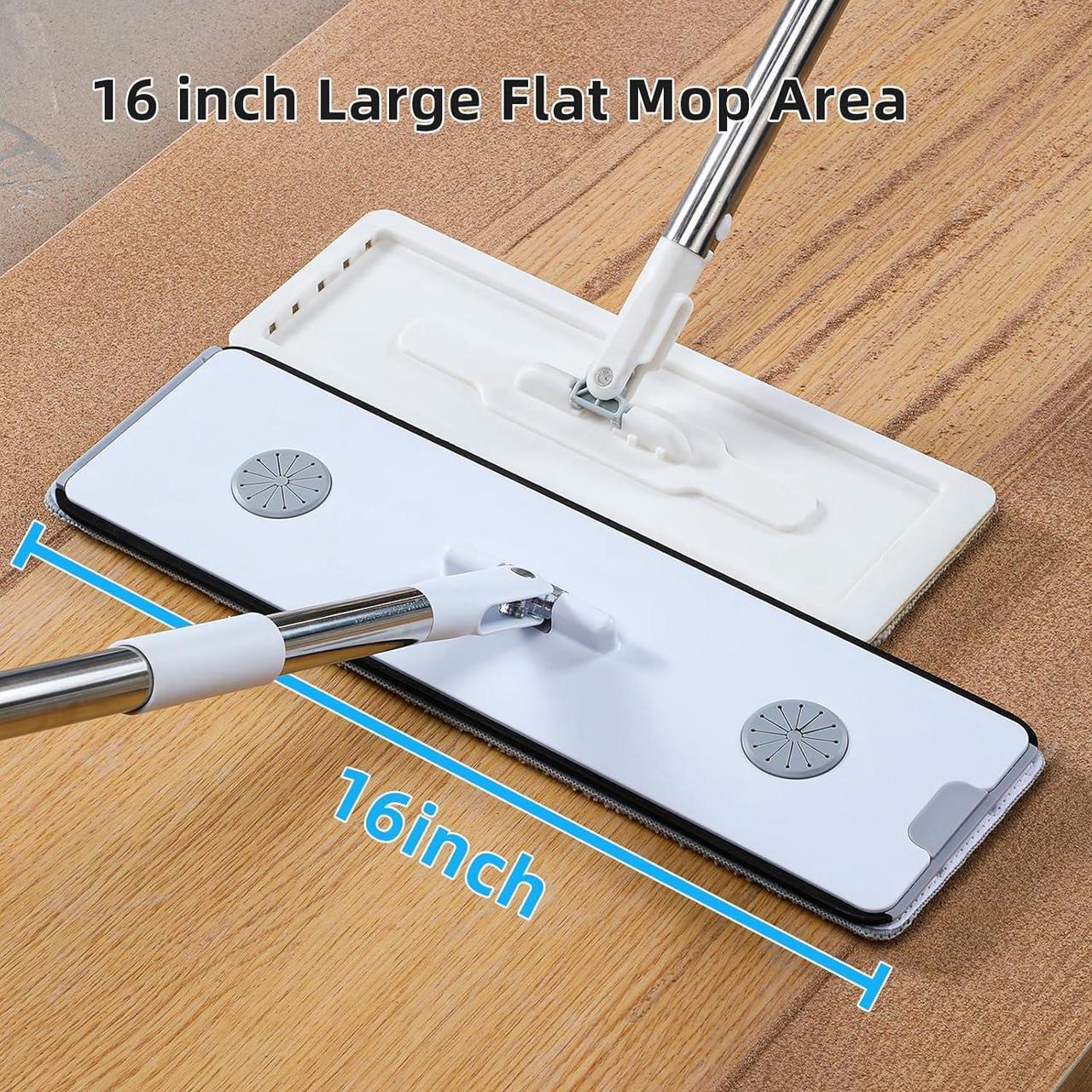 Alt view image 4 of 7 - funest Mop and Bucket with Wringer Set for Home, 4 Scrapers 16" Large Flat Mop and Bucket System for Deep Cleaning, Hands Free Mops with 4 Washable Microfiber Pads for All Floor Types and Windows