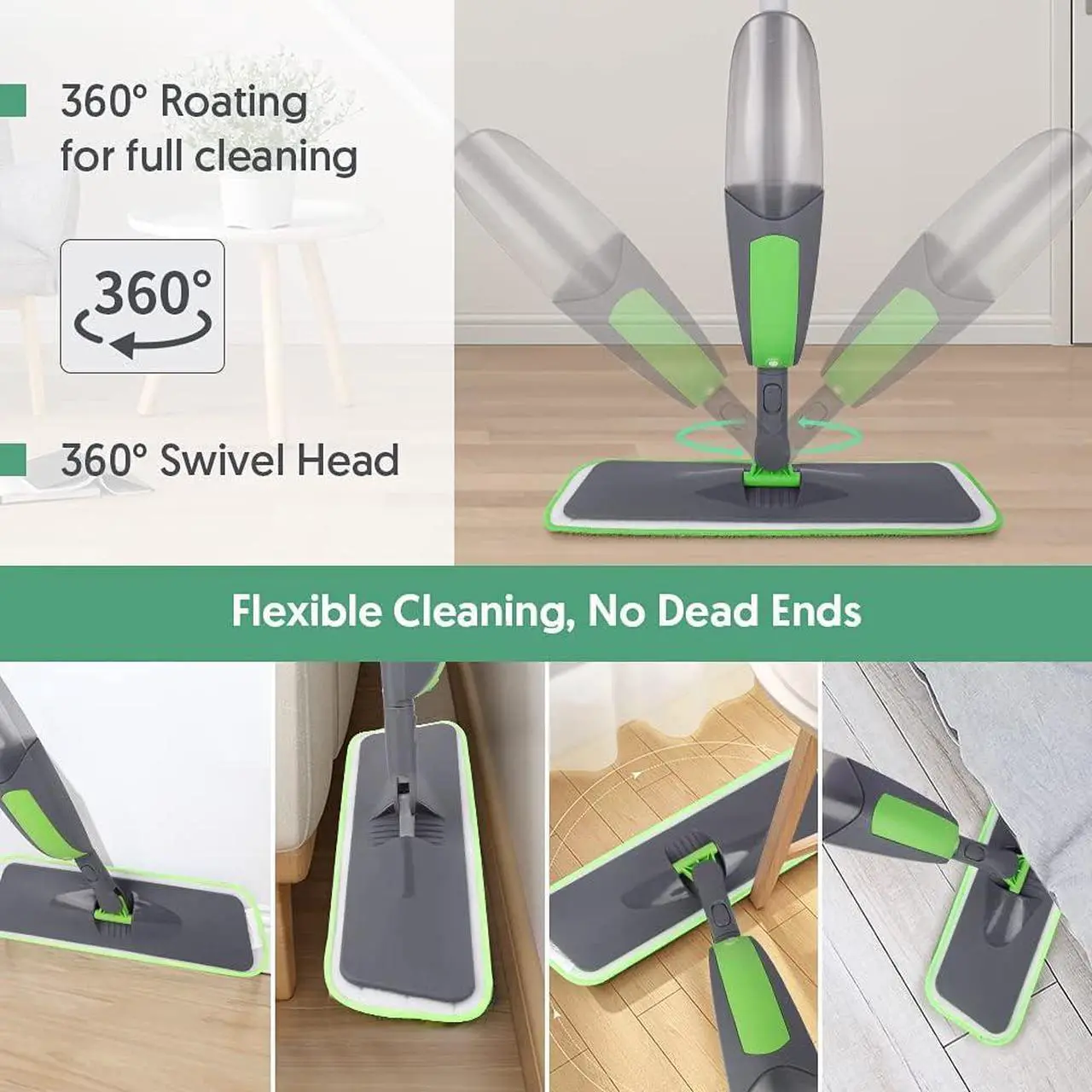 Alt view image 3 of 7 - Spray Mop Floor Mop, ILAVCOOL Mops for Floor Cleaning Spray Floor Mops with 3 Reusable Microfiber Mop Pads & 550ML Refillable Bottle Wet Dry Mop for Hardwood Floor Laminate Tile Wood Floor Cleaner