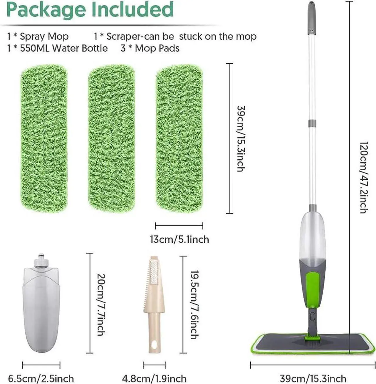 Alt view image 7 of 7 - Spray Mop Floor Mop, ILAVCOOL Mops for Floor Cleaning Spray Floor Mops with 3 Reusable Microfiber Mop Pads & 550ML Refillable Bottle Wet Dry Mop for Hardwood Floor Laminate Tile Wood Floor Cleaner