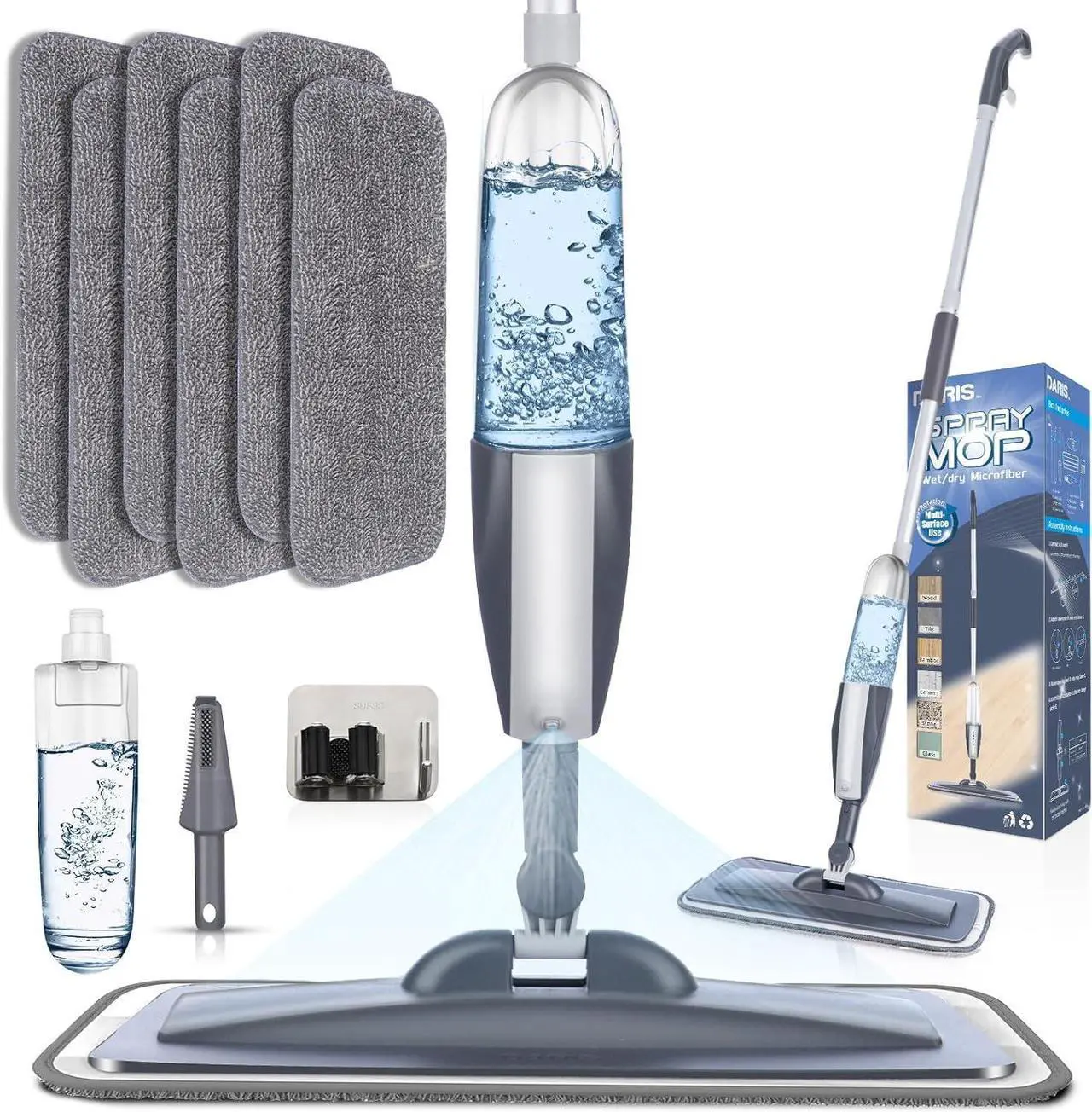 Main image of Microfiber Spray Mop for Floor Cleaning with 6 Washable Pads,360 Degree Spin Dust Mop with Mop Holder and Scraper for Home Kitchen Bathroom,Dry Wet Flat Mop for Wood Laminate Ceramic Hardwood Tile