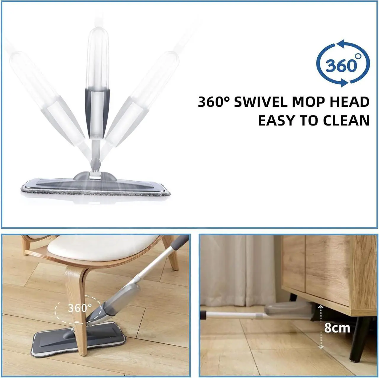 Alt view image 2 of 7 - Microfiber Spray Mop for Floor Cleaning with 6 Washable Pads,360 Degree Spin Dust Mop with Mop Holder and Scraper for Home Kitchen Bathroom,Dry Wet Flat Mop for Wood Laminate Ceramic Hardwood Tile