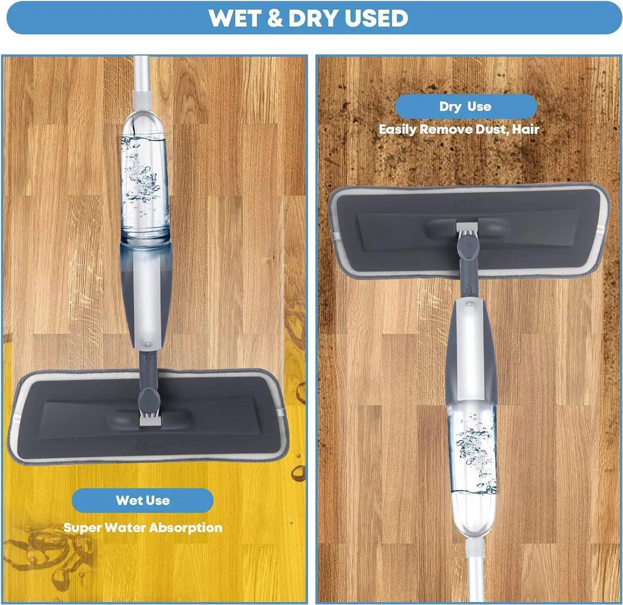 Alt view image 3 of 7 - Microfiber Spray Mop for Floor Cleaning with 6 Washable Pads,360 Degree Spin Dust Mop with Mop Holder and Scraper for Home Kitchen Bathroom,Dry Wet Flat Mop for Wood Laminate Ceramic Hardwood Tile