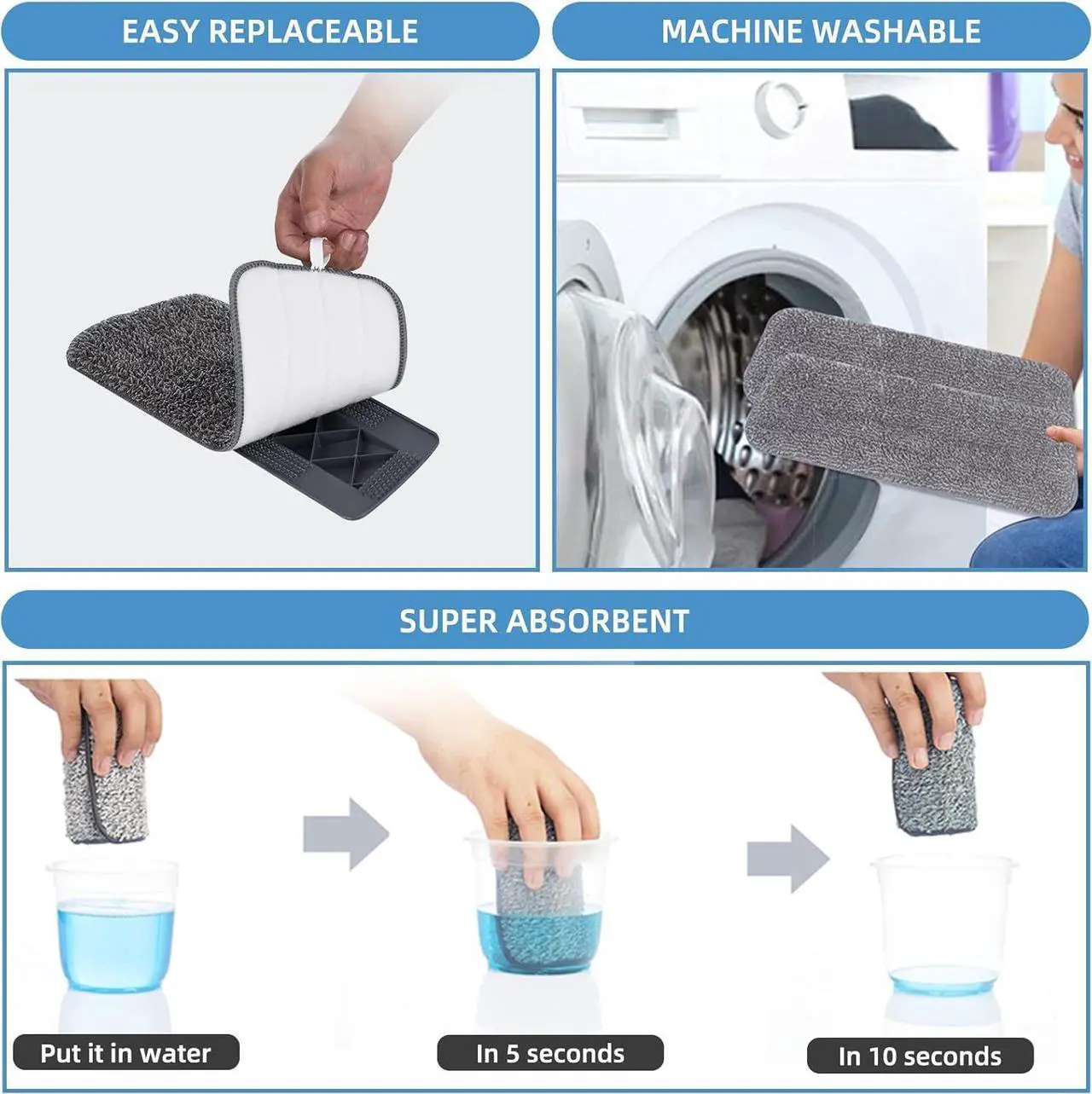 Alt view image 4 of 7 - Microfiber Spray Mop for Floor Cleaning with 6 Washable Pads,360 Degree Spin Dust Mop with Mop Holder and Scraper for Home Kitchen Bathroom,Dry Wet Flat Mop for Wood Laminate Ceramic Hardwood Tile