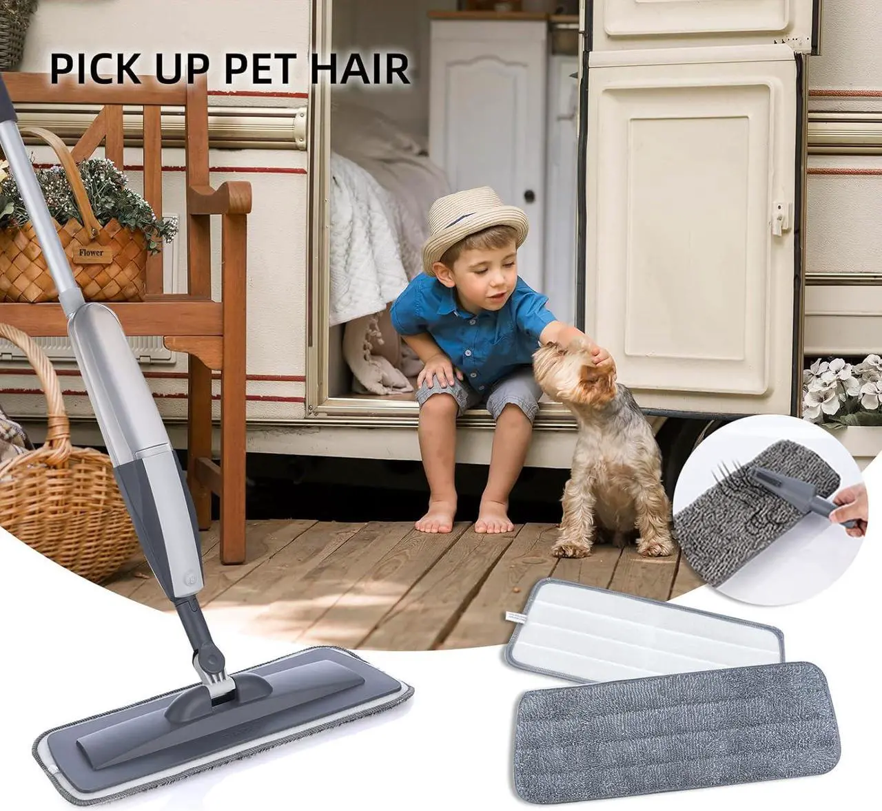 Alt view image 5 of 7 - Microfiber Spray Mop for Floor Cleaning with 6 Washable Pads,360 Degree Spin Dust Mop with Mop Holder and Scraper for Home Kitchen Bathroom,Dry Wet Flat Mop for Wood Laminate Ceramic Hardwood Tile