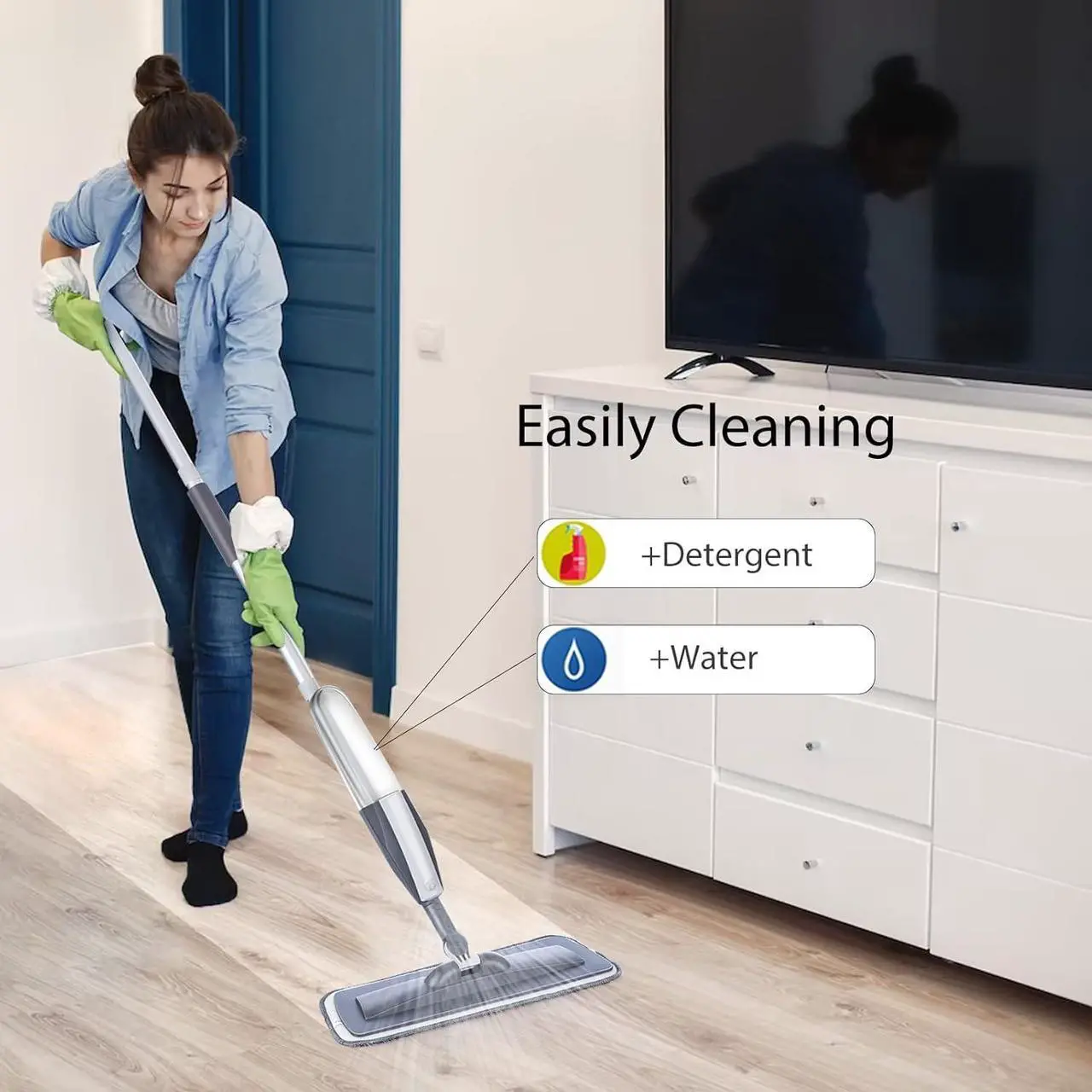 Alt view image 6 of 7 - Microfiber Spray Mop for Floor Cleaning with 6 Washable Pads,360 Degree Spin Dust Mop with Mop Holder and Scraper for Home Kitchen Bathroom,Dry Wet Flat Mop for Wood Laminate Ceramic Hardwood Tile